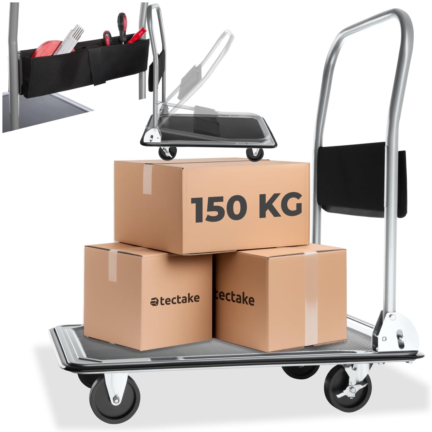 Plattformwagen, Belastbarkeit 150 Kg + Stauraum und Bremsen