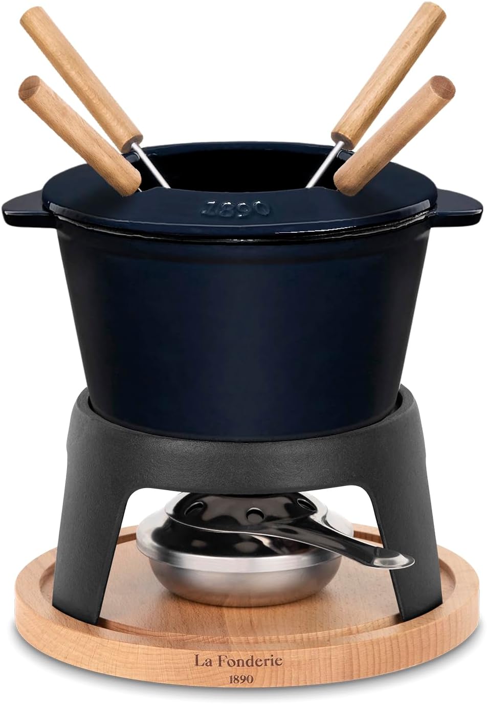 Fondue-Set aus Gusseisen für Käse & Schokolade, Blau 4 Personen