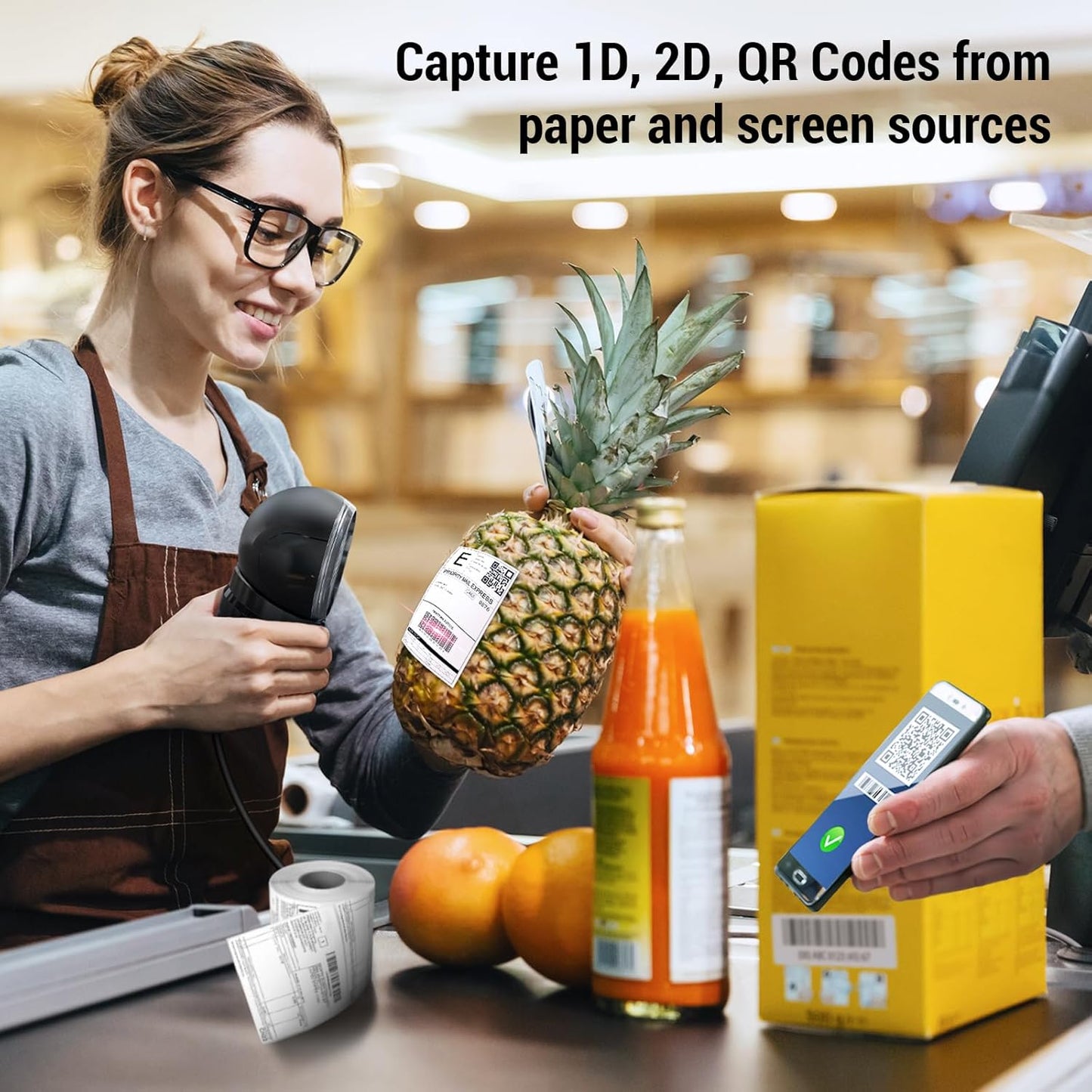 Omnidirektionaler Barcode-Scanner Modell 9000 für 1D, 2D und QR, Schwarz