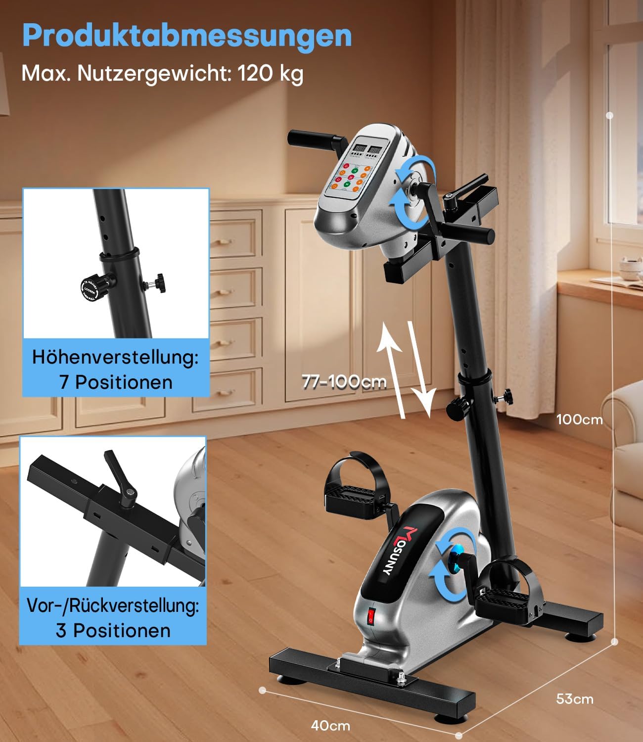 Elektrischer Pedaltrainer für Senioren, Schwarz Grau