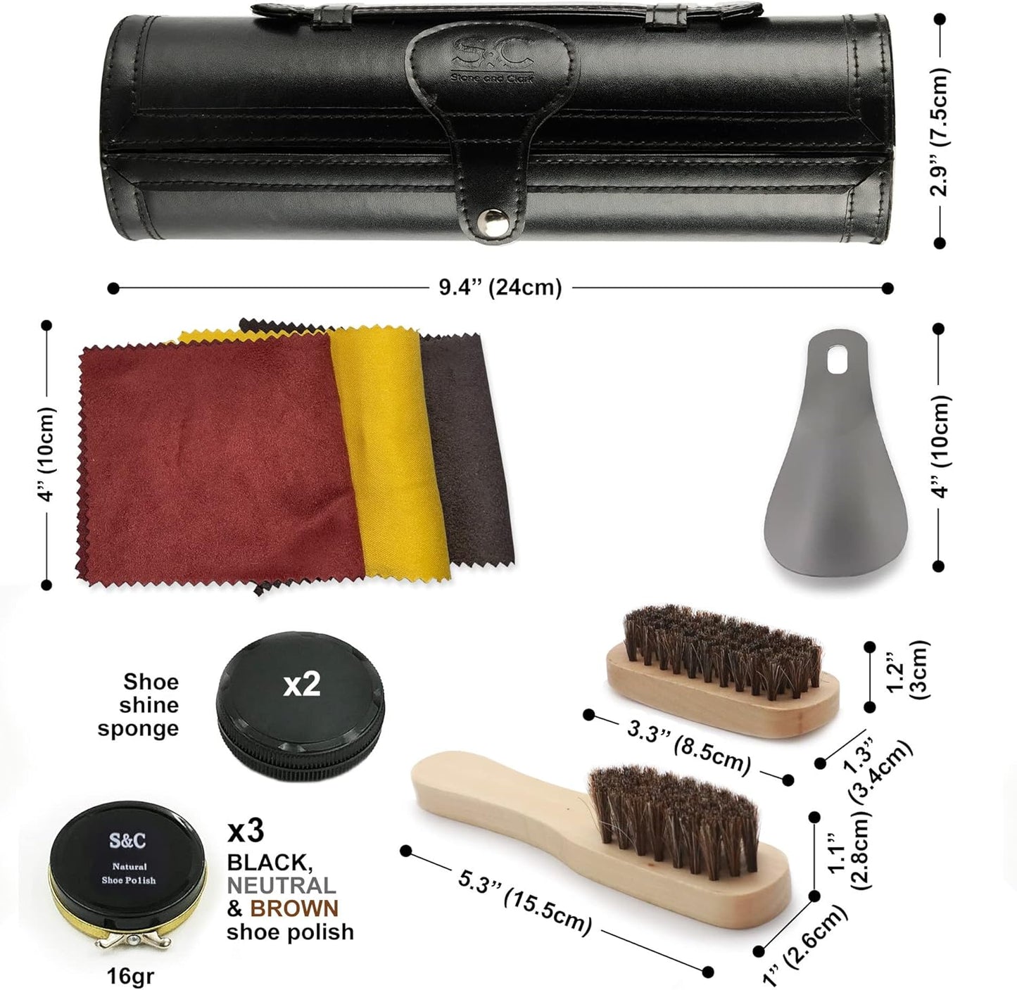 12-teiliges Schuhpflege-Set für Leder, Klassischer Schwarzer Bausatz