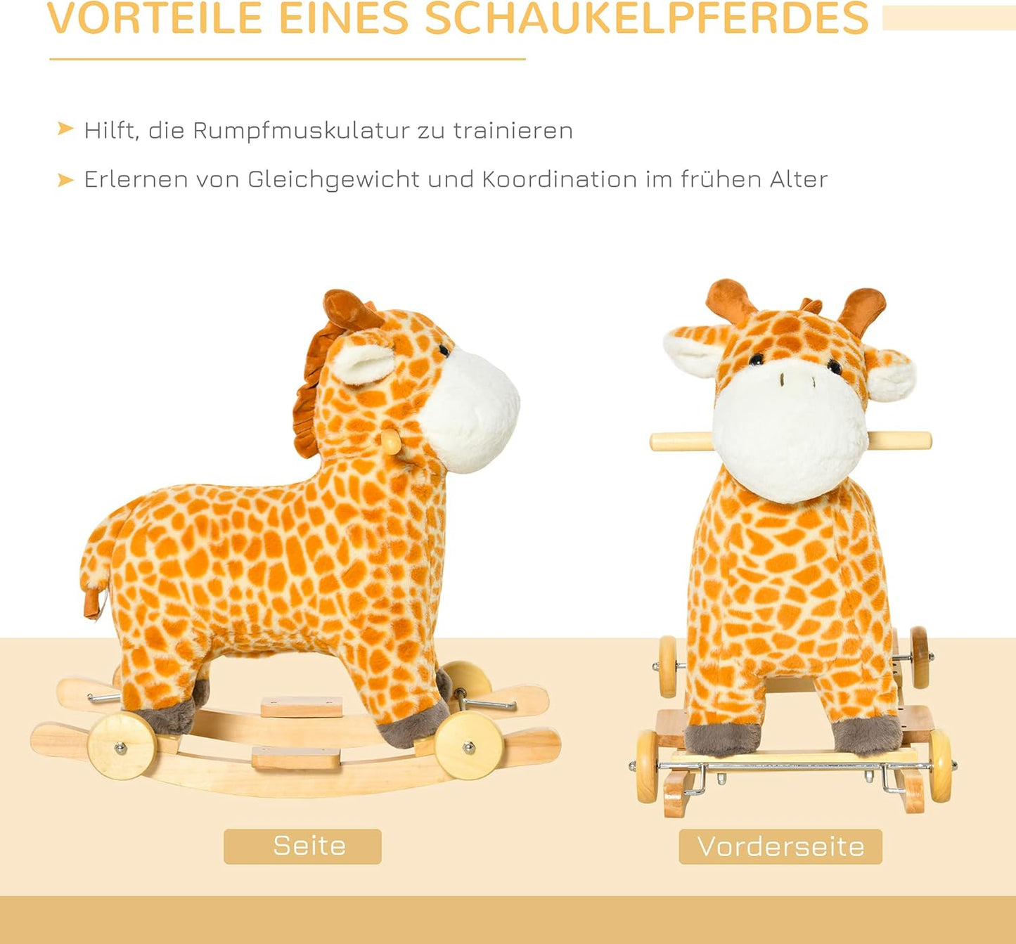 2-in-1 Schaukelpferd mit Rollen, Gelb 63L x 38B x 63H cm