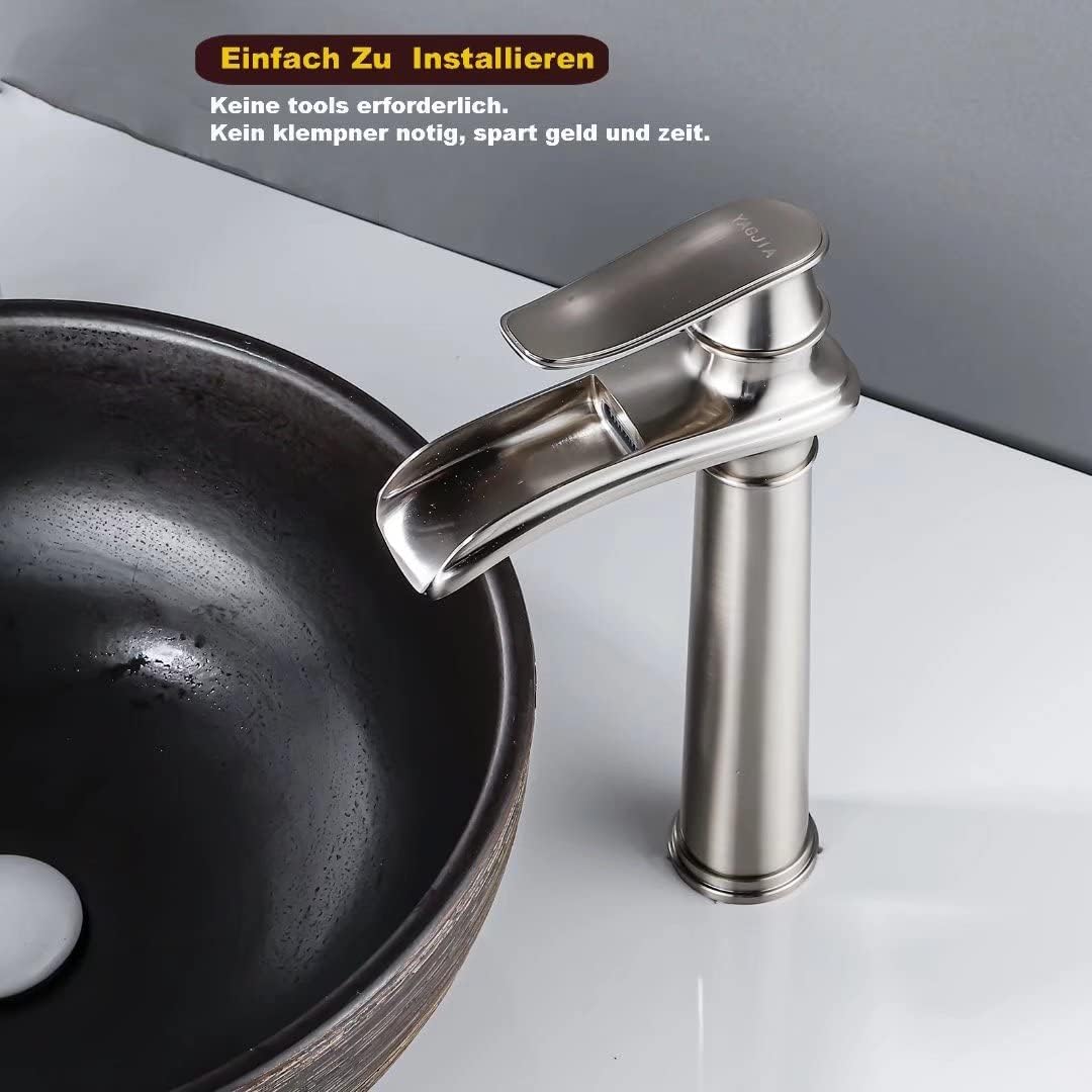 Waschtischarmatur mit Wasserfalleffekt, Gebürstet Nickel