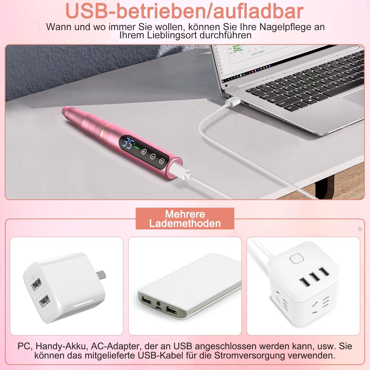 11-in-1 Nagelfräser-Set, Rosa