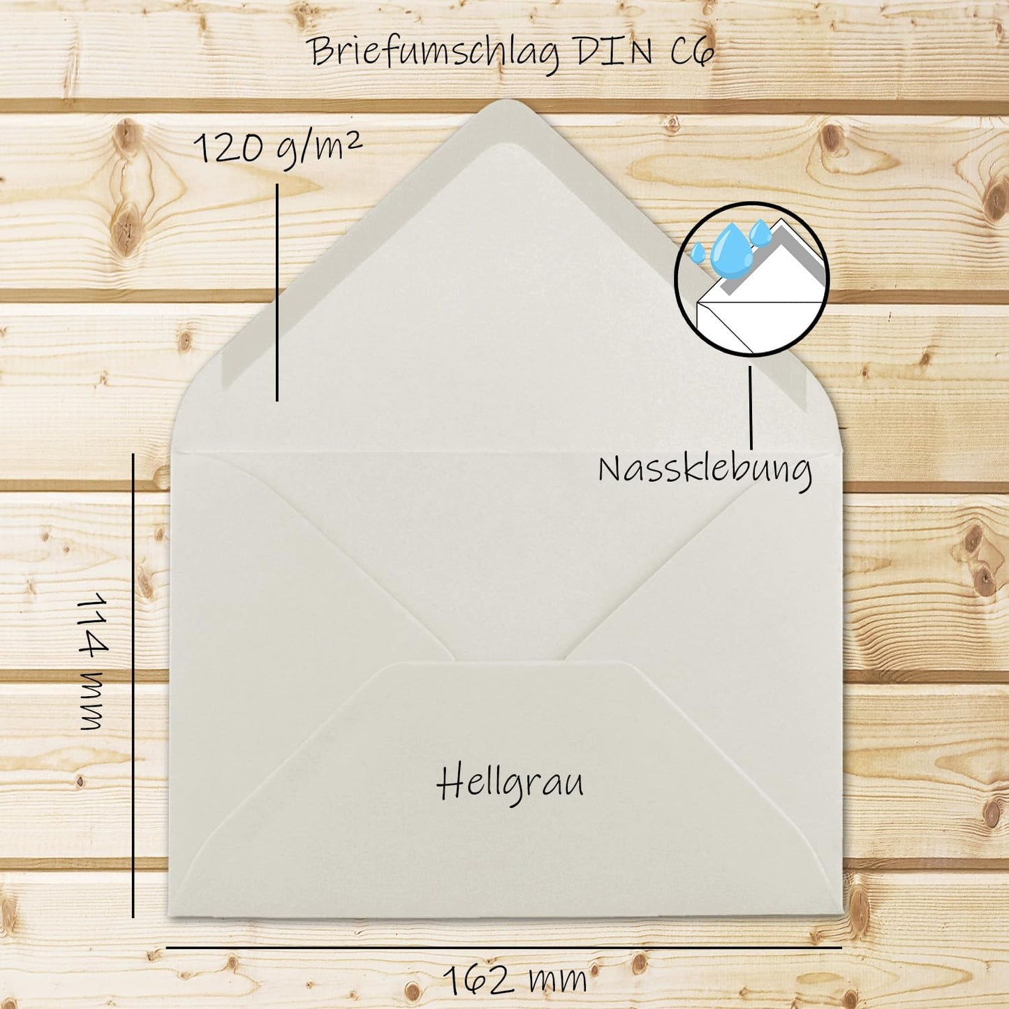 Briefumschläge DIN C6 (250 Stück), 250 Umschläge 35-Hellgrau