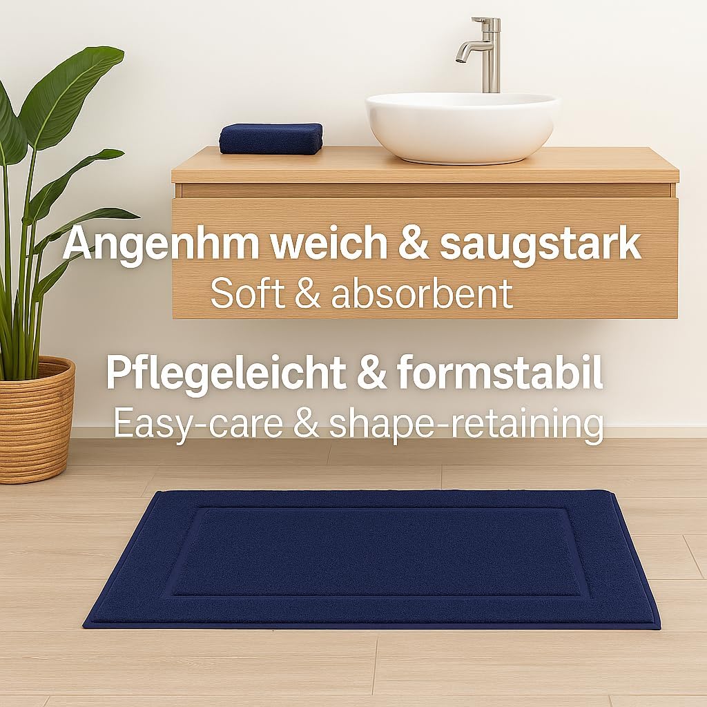 2er-Set Badematten, 50x70 cm, 2x Badvorleger Dunkelblau