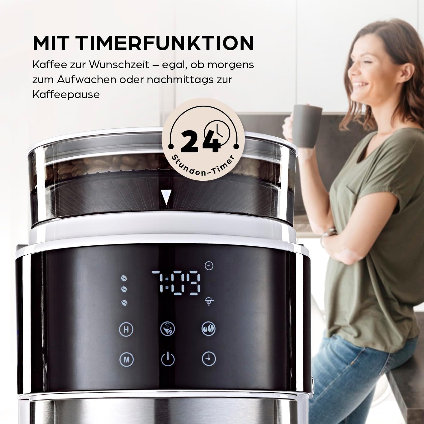 Kaffeemaschine mit Touch-Display, 9) Weiss (Pro Design) - Thermokanne - mit Mahlwerk