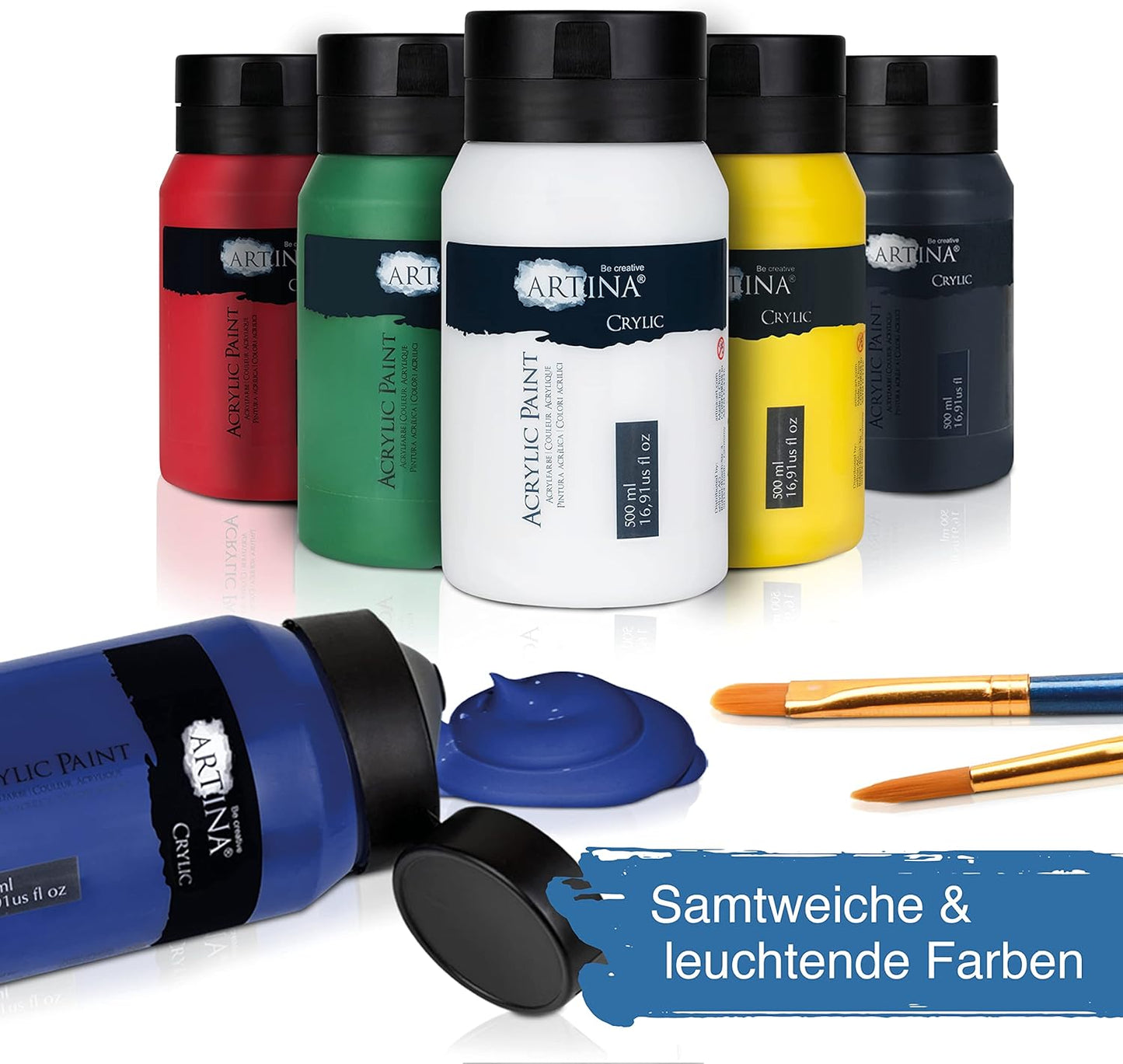 6er-Set Acrylfarben, schnelltrocknend, wasserfest, 500 ml (6er Pack) mehrfarbig