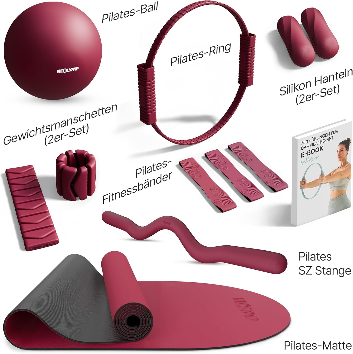 Pilates-Zubehör-Set, Berry Pro mit Matte + SZ Stange