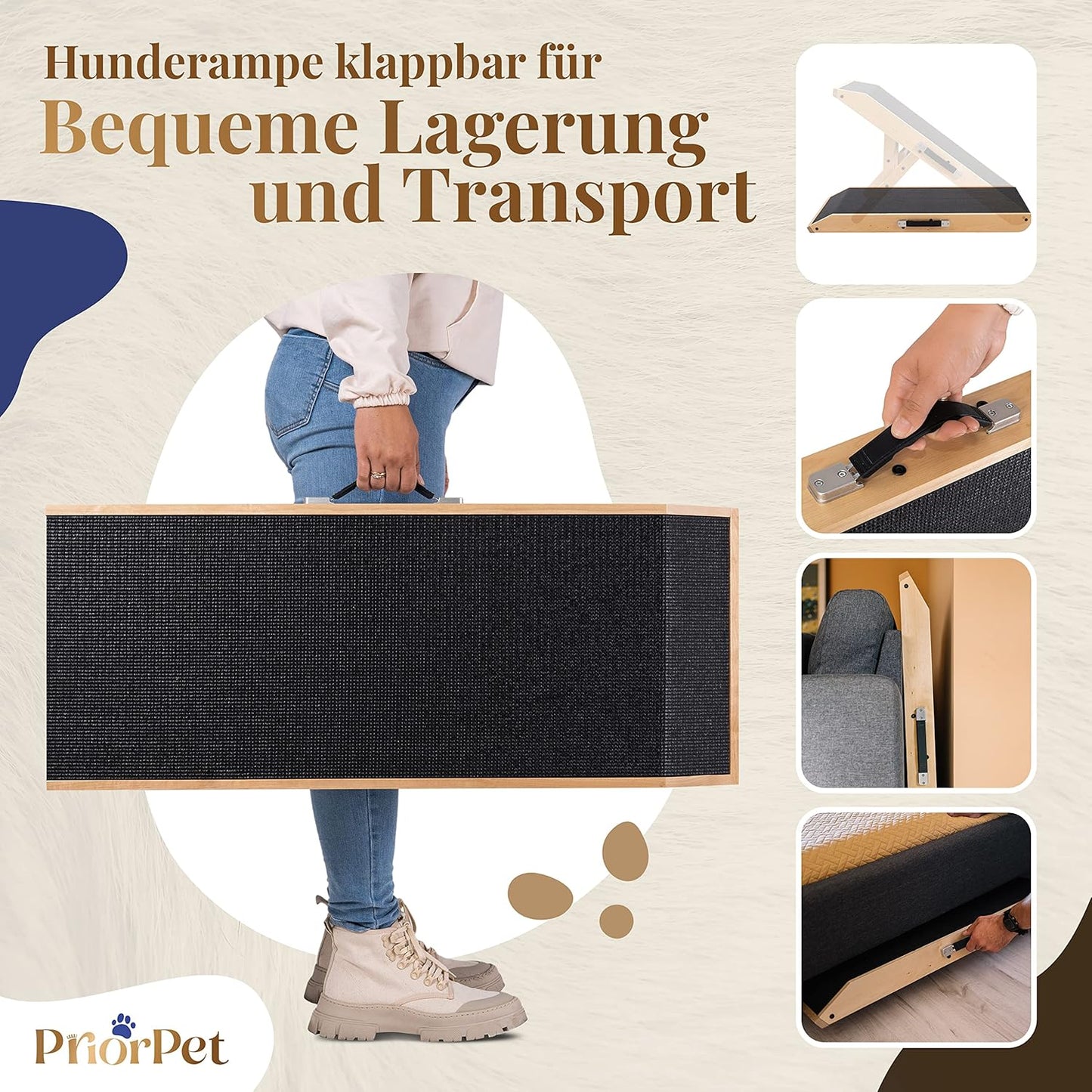 Klappbare Hunderampe mit einstellbarer Höhe, Natural