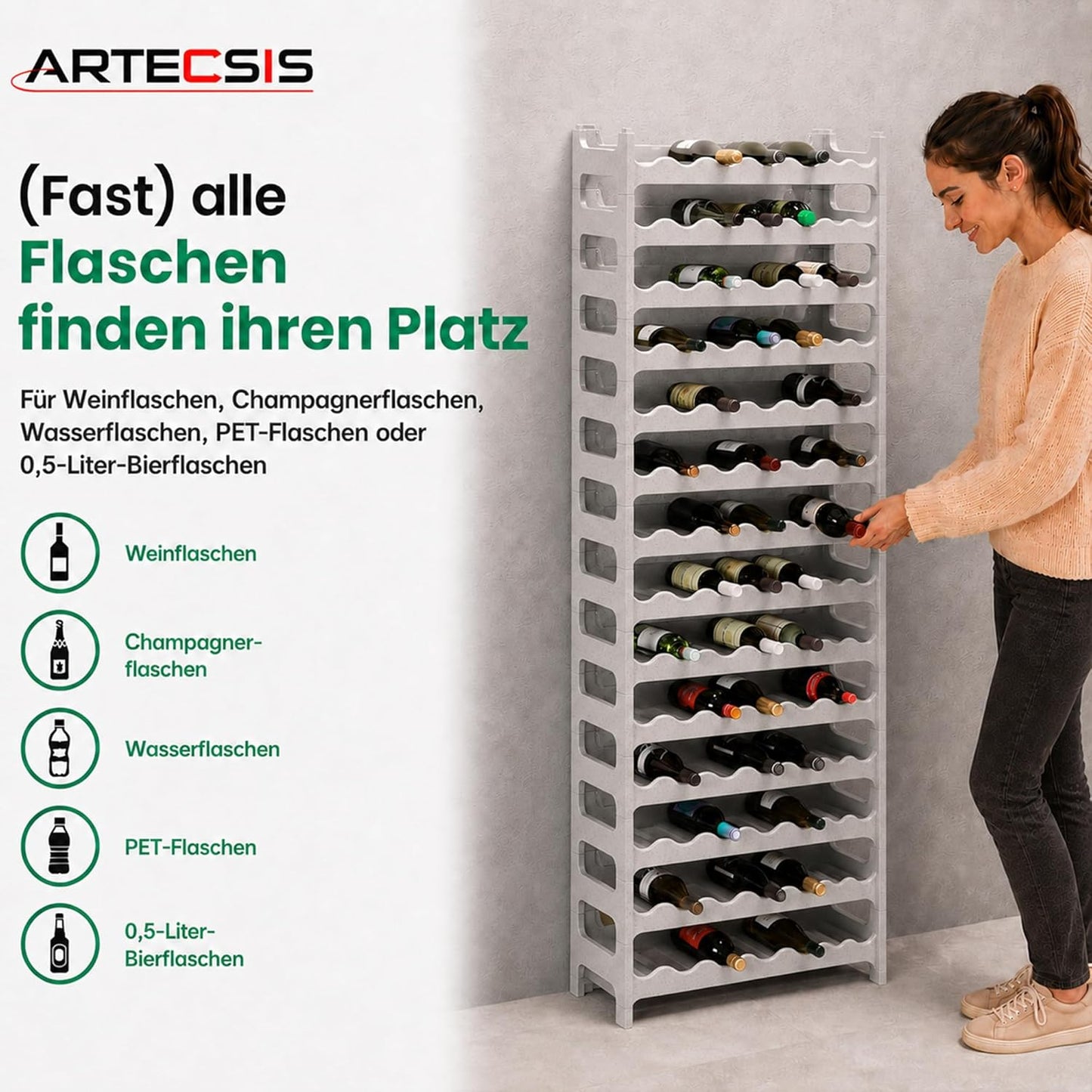 Weinregal stapelbar, Granitgrau 72 Flaschen