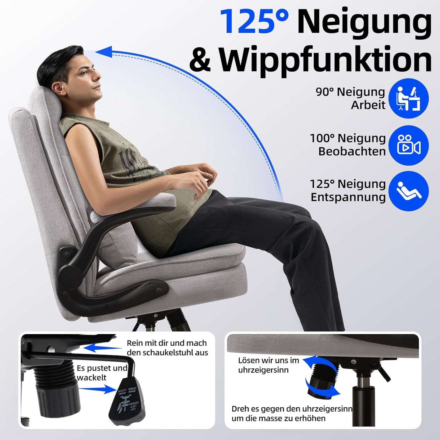 Ergonomischer Bürostuhl mit Wippfunktion, Aktualisierung Grau