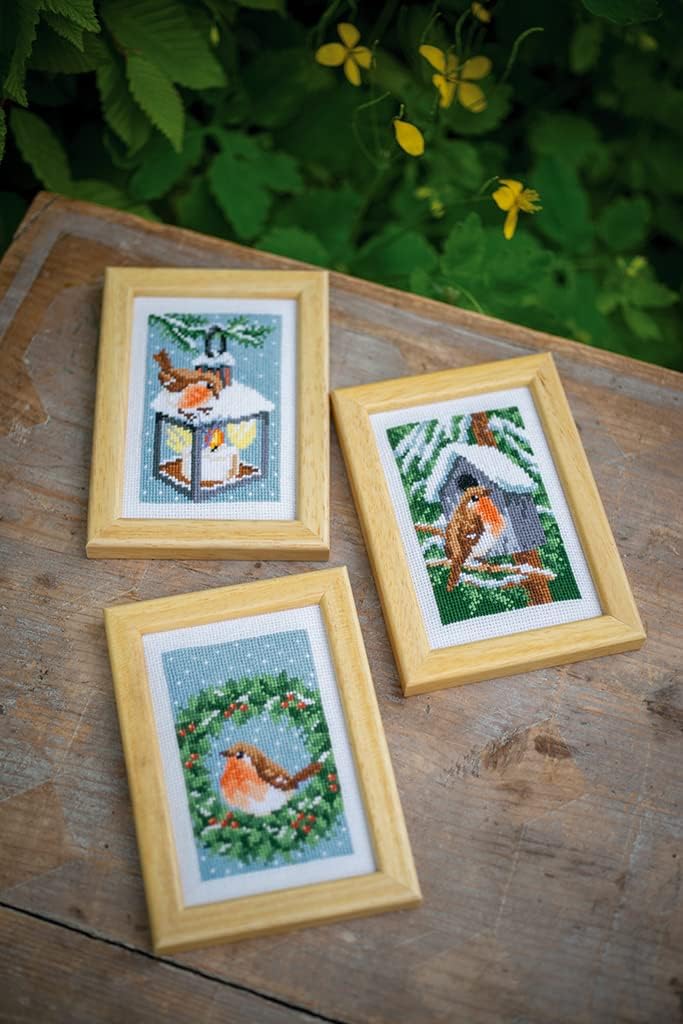 3er-Stickset "Rotkehlchen im Winter"