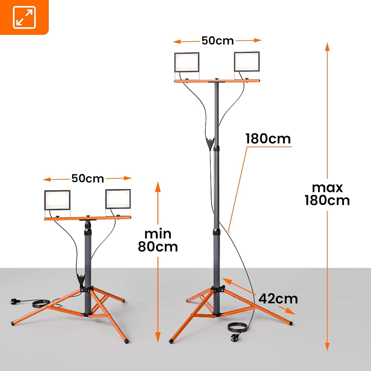 LED-Baustrahler mit Stativ, 2x 50W 11000lm