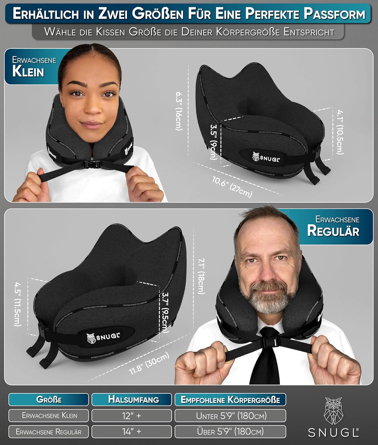 Verstellbares Memory Foam Nackenkissen für Reisen, Erwachsener Klein Schwarz
