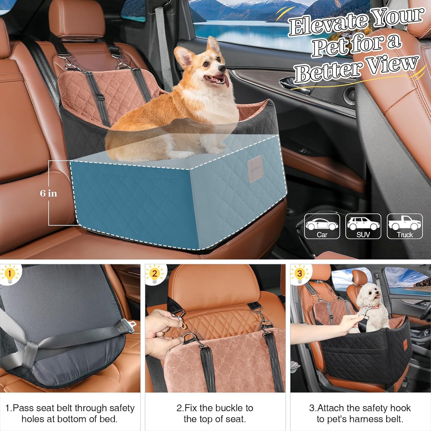 Autositz für kleine Hunde und Katzen, Schwarz Braun Mittel