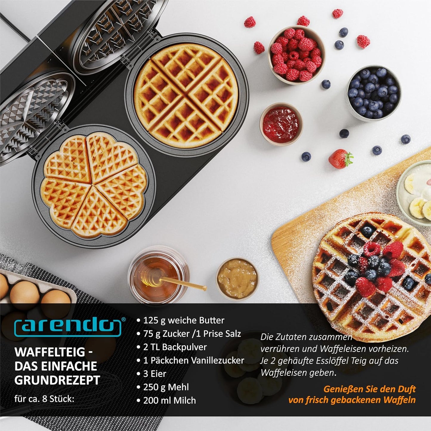 Doppel-Waffeleisen mit Herz- und Belgien-Design