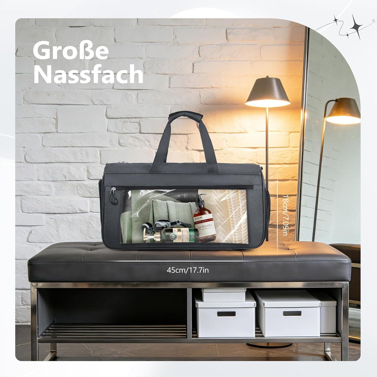 Sporttasche mit Schuh- und Nassfach, 40L, Grau