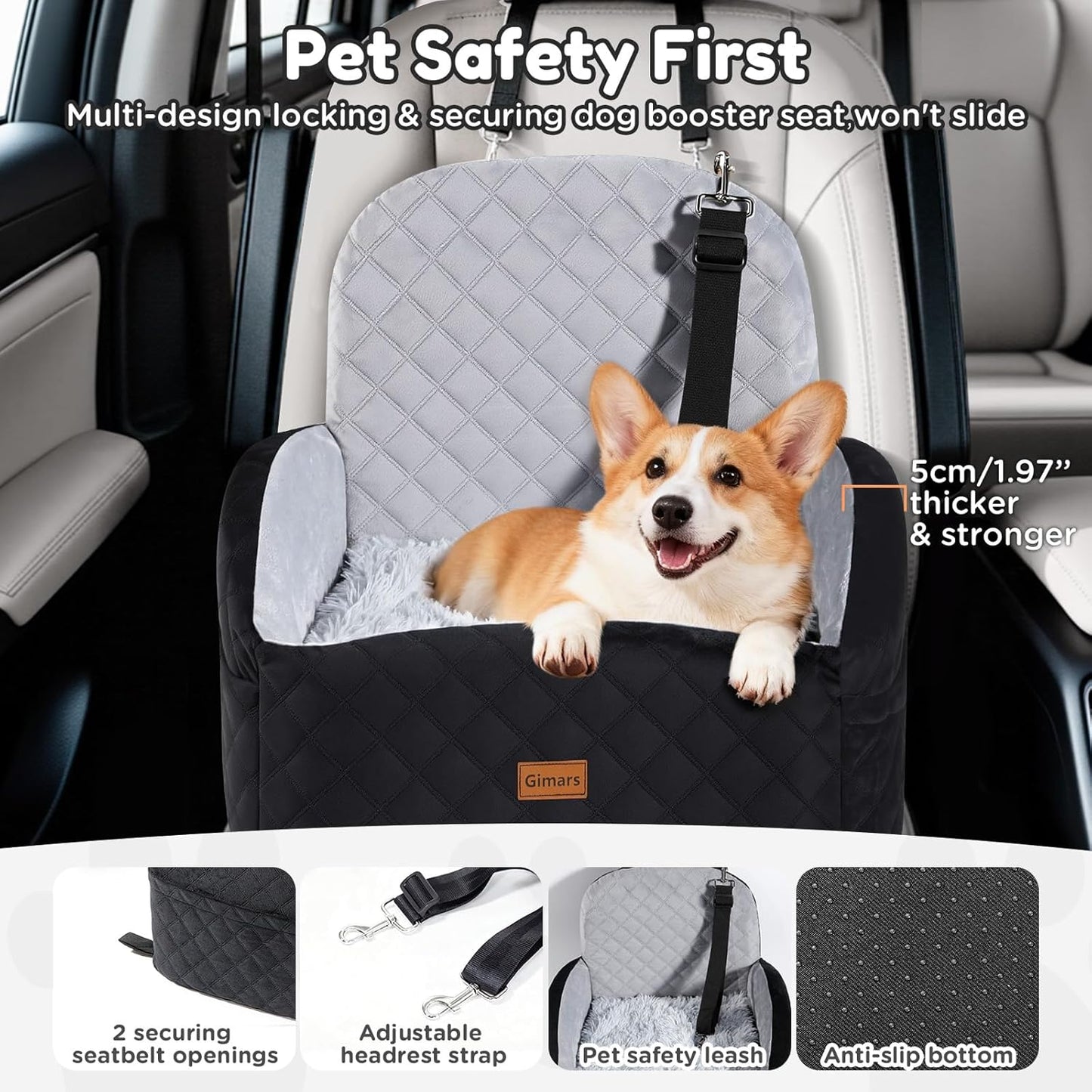 Wende-Hundeautositz mit Sicherheitsgurt, Schwarz / Grau S