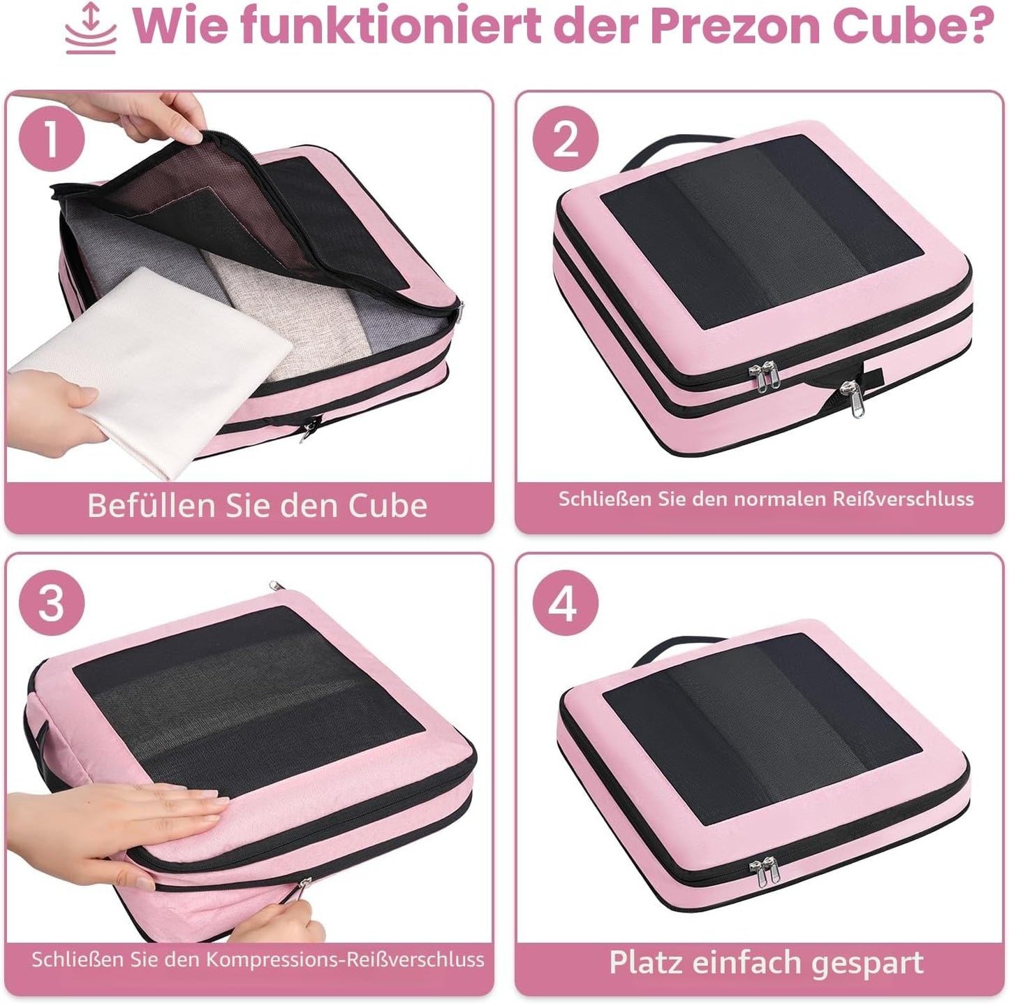Kompressions-Packwürfel-Set, Pink 4 Set