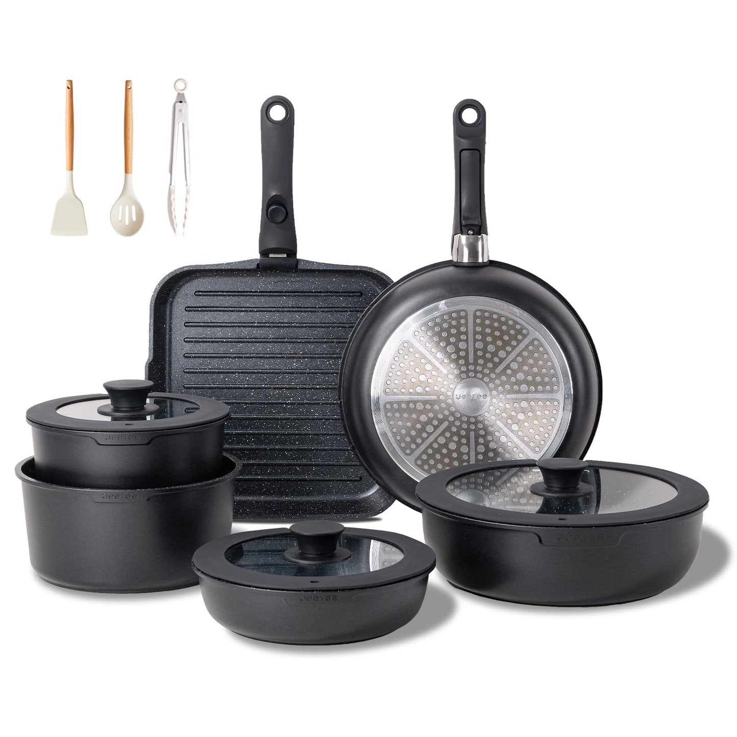 Topf- und Pfannenset mit abnehmbarem Griff (25-teilig), Black 25 PCS