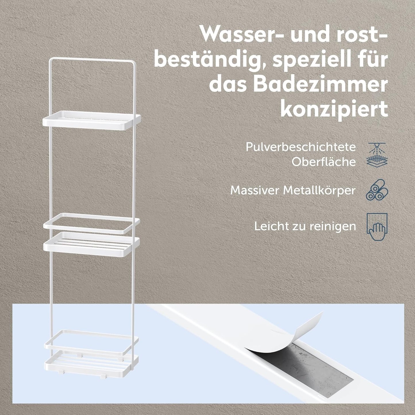 Freistehendes Duschregal Reglo-02 mit 3 Ebenen, Weiss