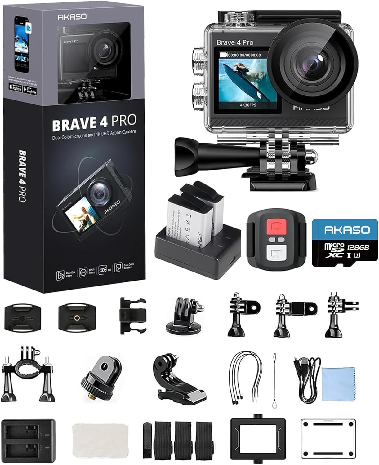 Brave 4 Pro Action Cam 4K Ultra HD, Brave 4 Pro mit 128GB Speicherkarte