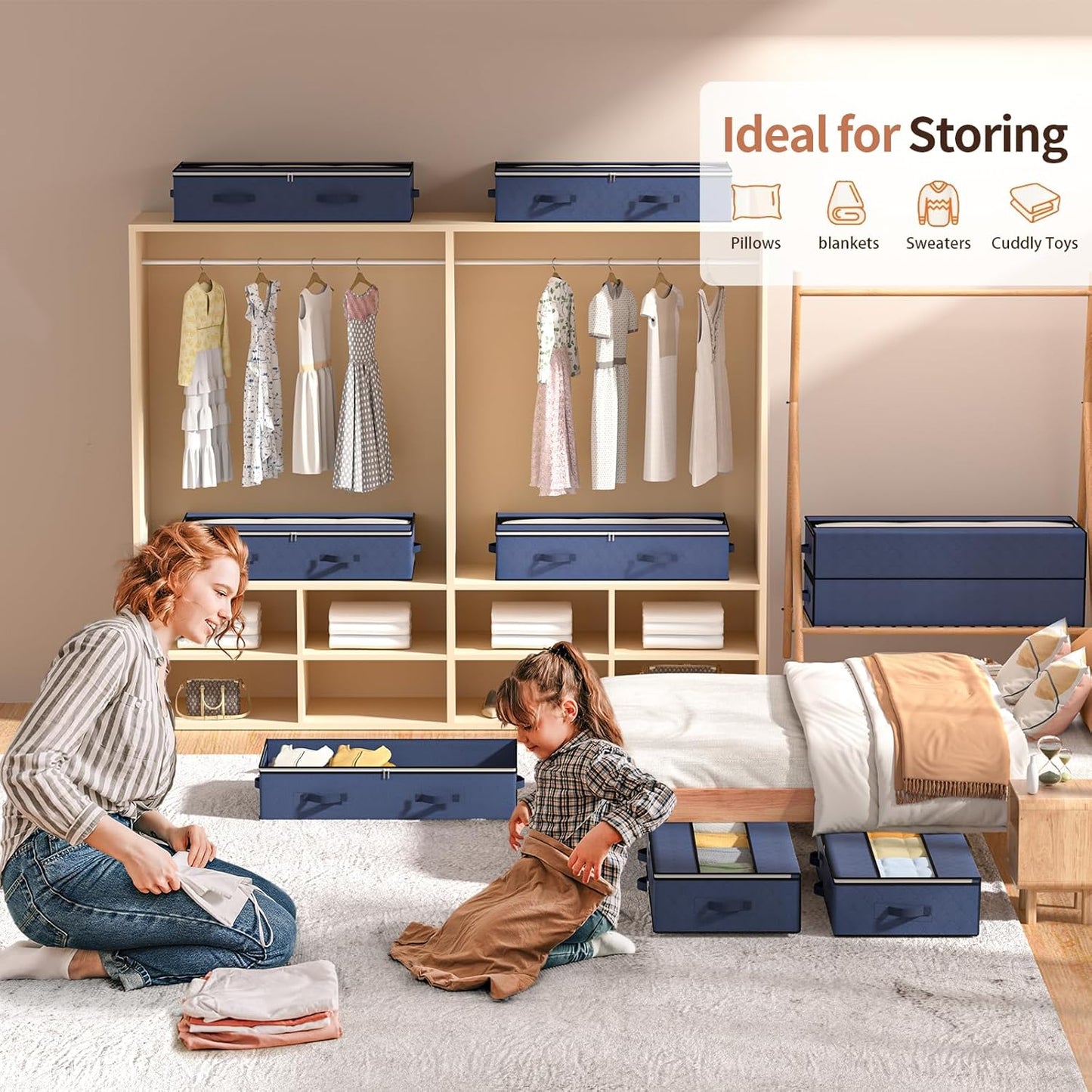 Unterbett-Aufbewahrungsboxen-Set (3 x 90L), Blau 90L x 3