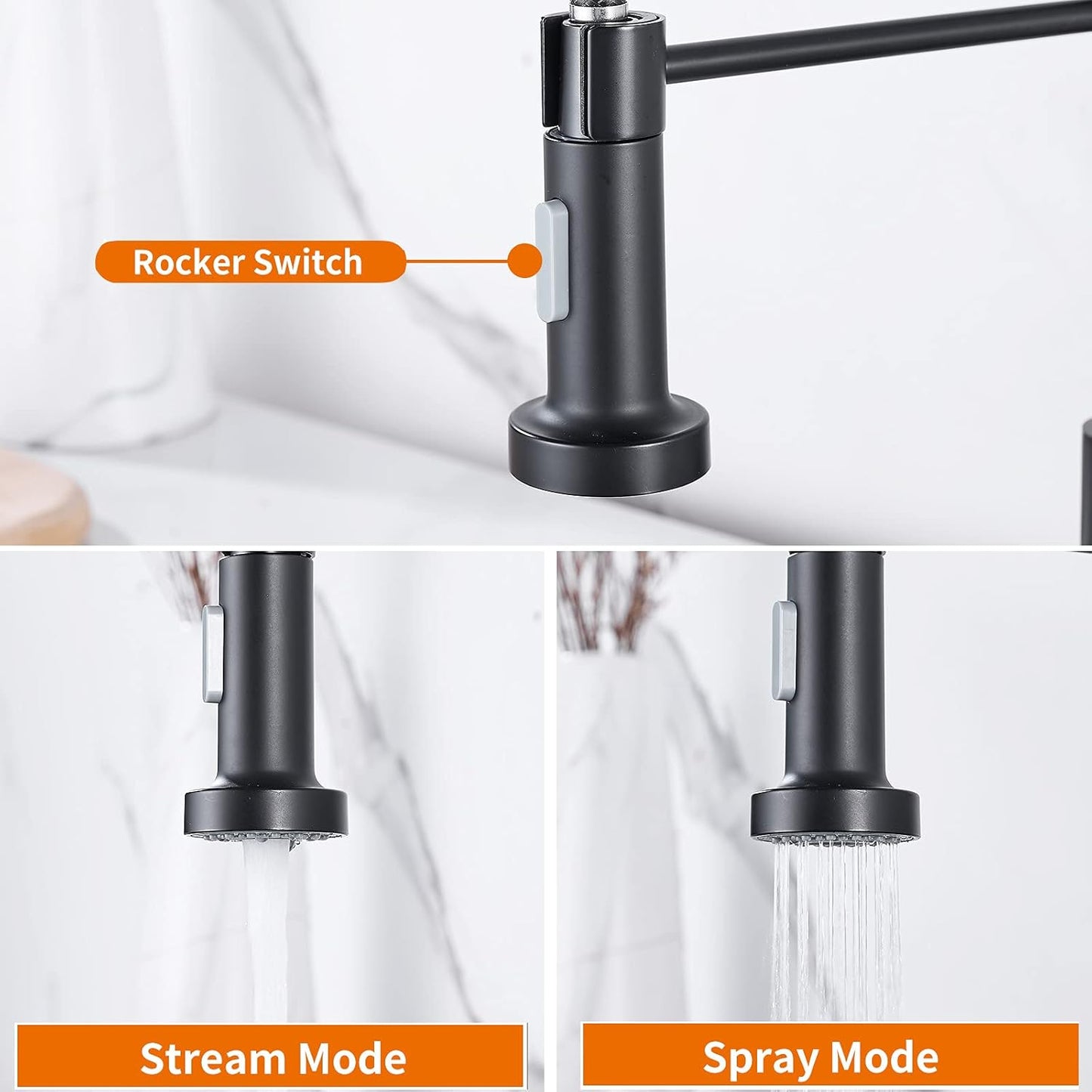 Küchenarmatur mit Pull Down Sprüher Brause, Schwarz