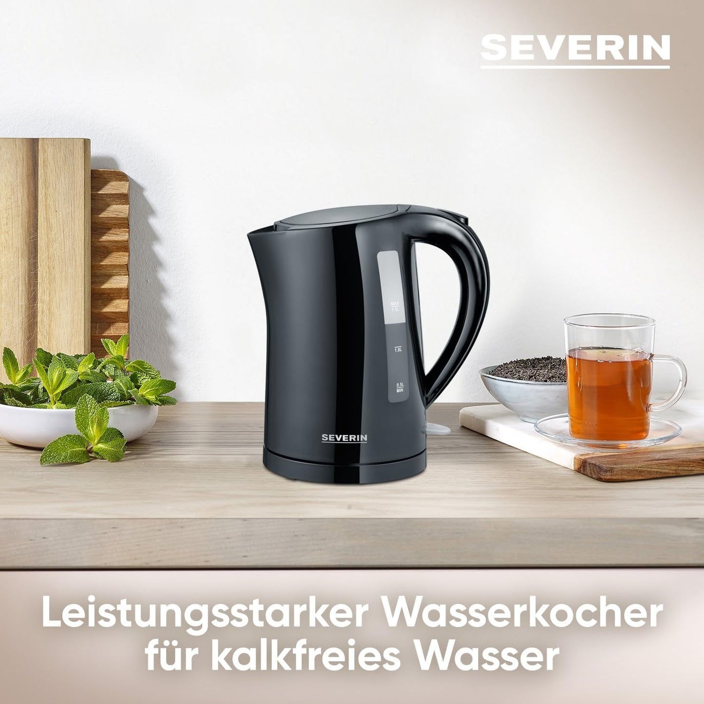 Wasserkocher WK 3498 mit Kalkfilter (1,5 L), Schwarz