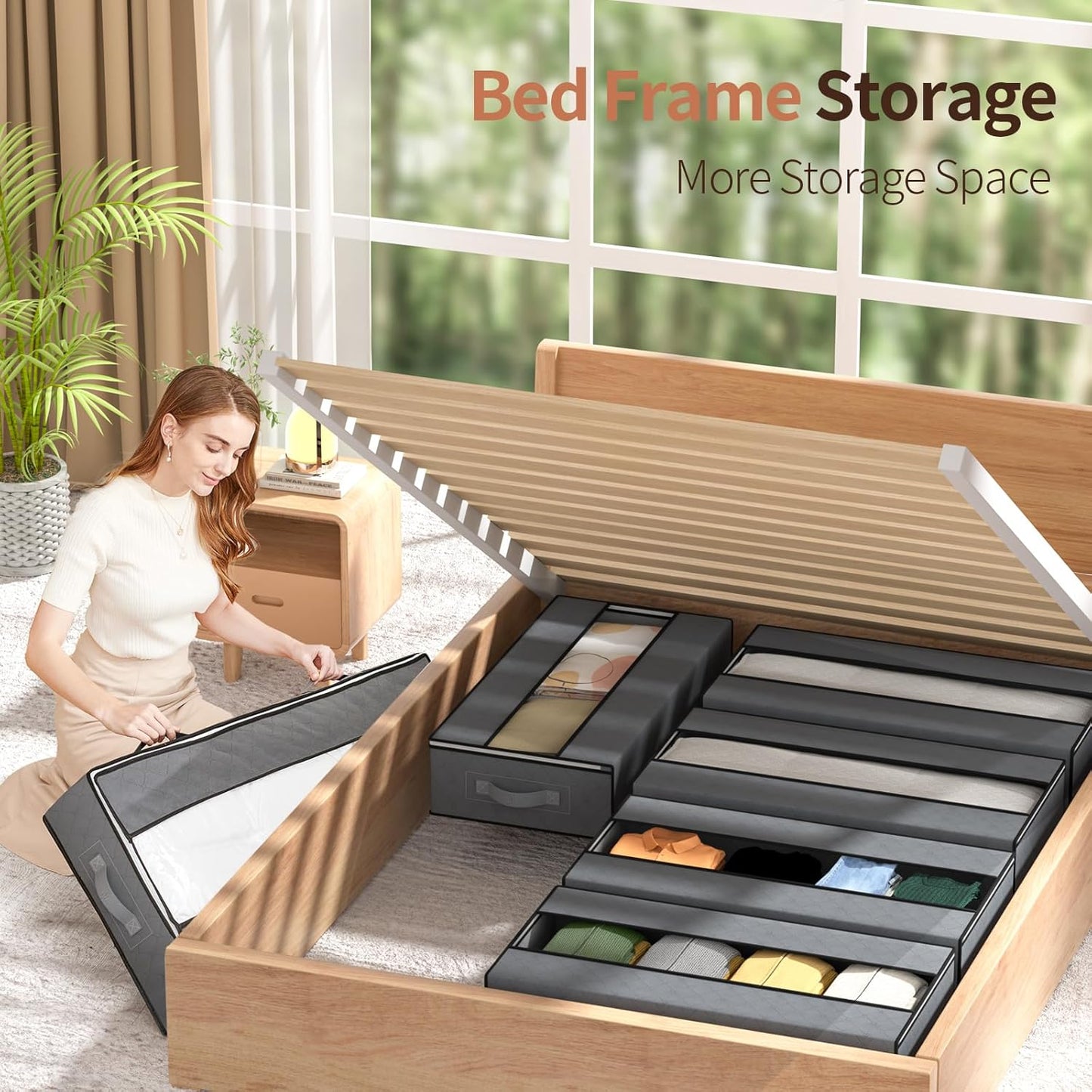 Unterbett-Aufbewahrungsboxen-Set (3 Stück), Grau 90L x 3