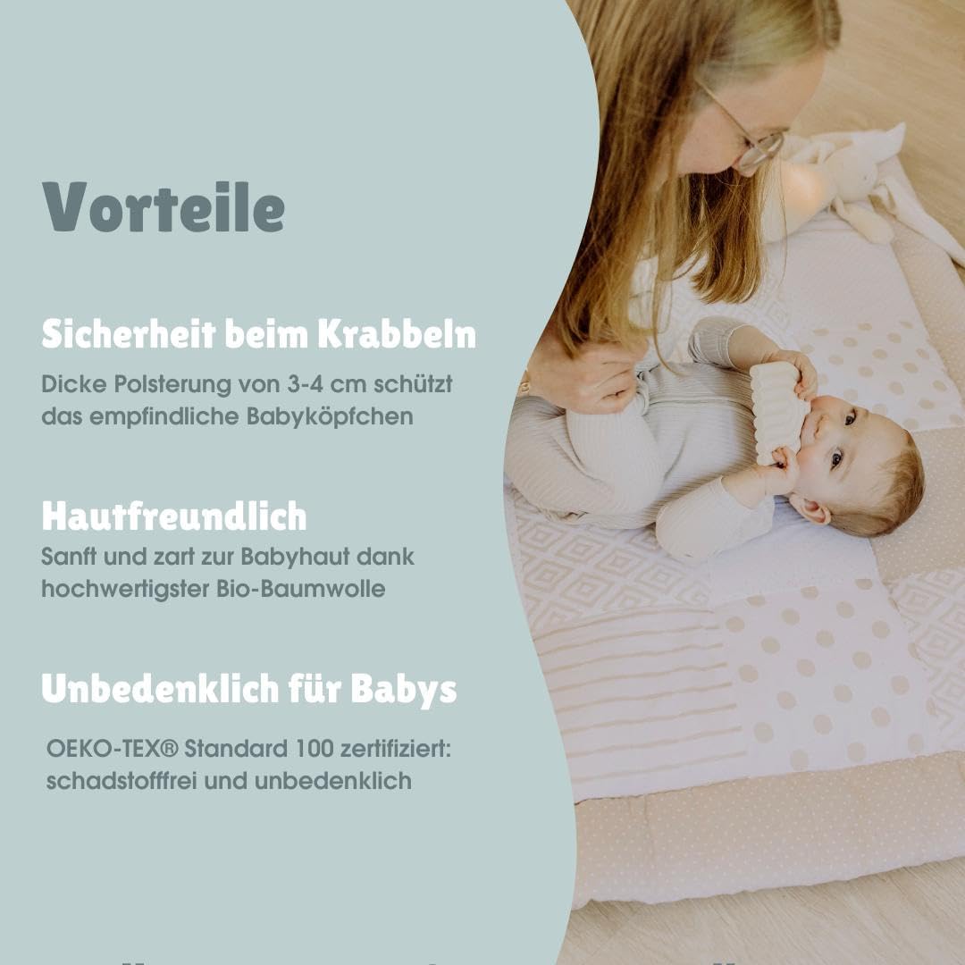 Gepolsterte Krabbeldecke aus Bio-Baumwolle (120x120 cm), Patchwork Essential Mint 120x120