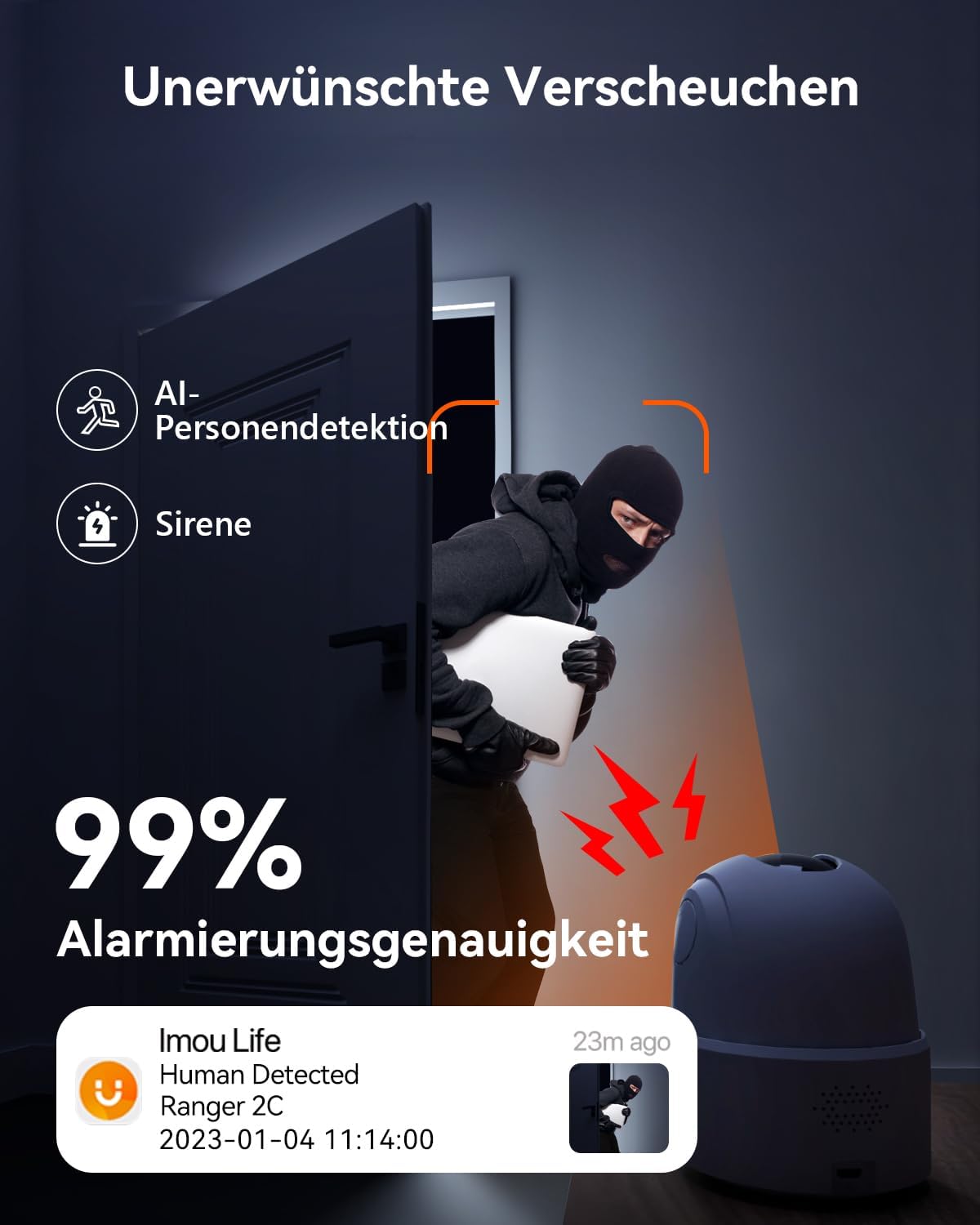 Überwachungskamera mit AI-Erkennung und Nachtsicht, 3k 5mp 1pack