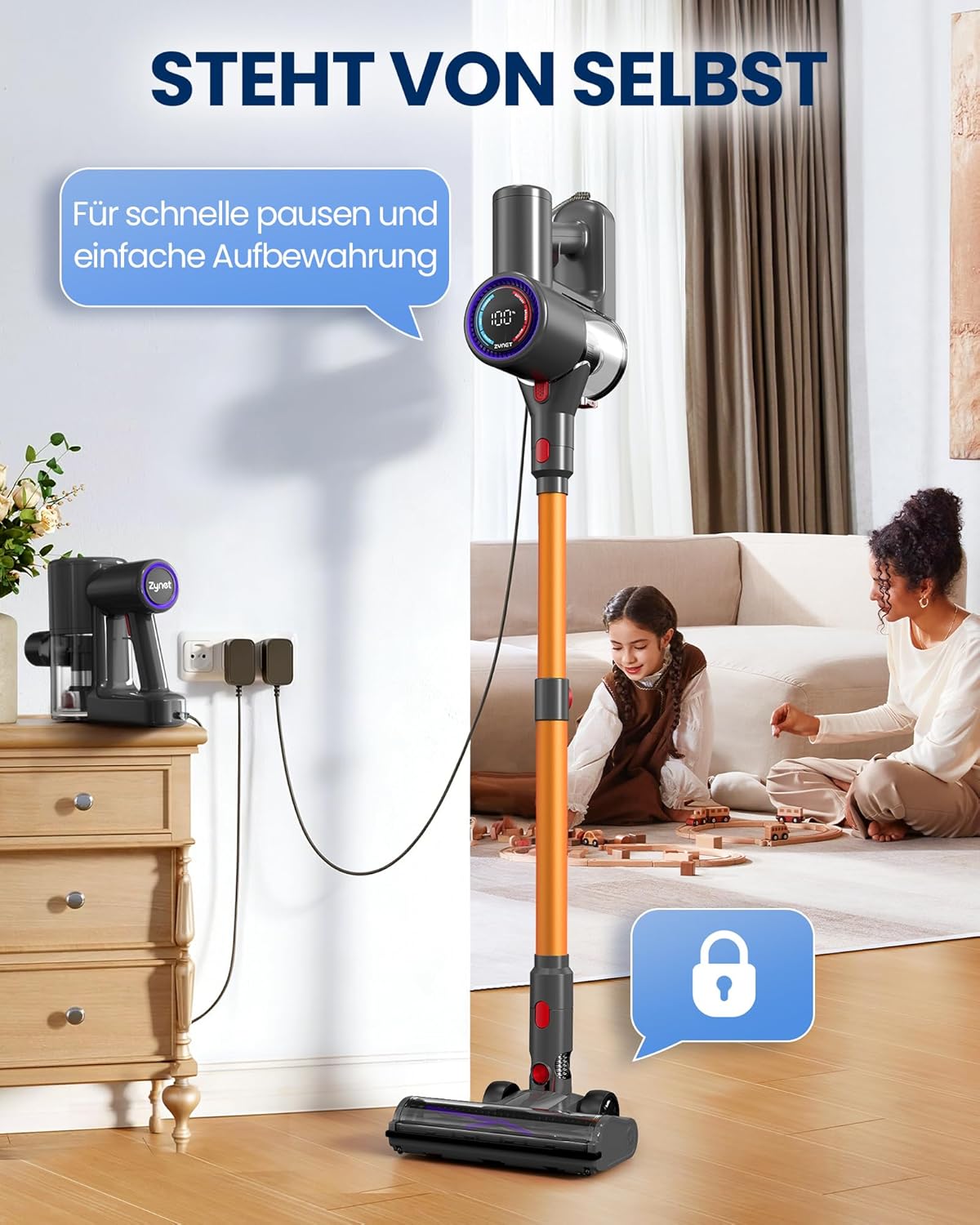 DP2 Akkustaubsauger mit LED-Display & Teleskopstange, Gold
