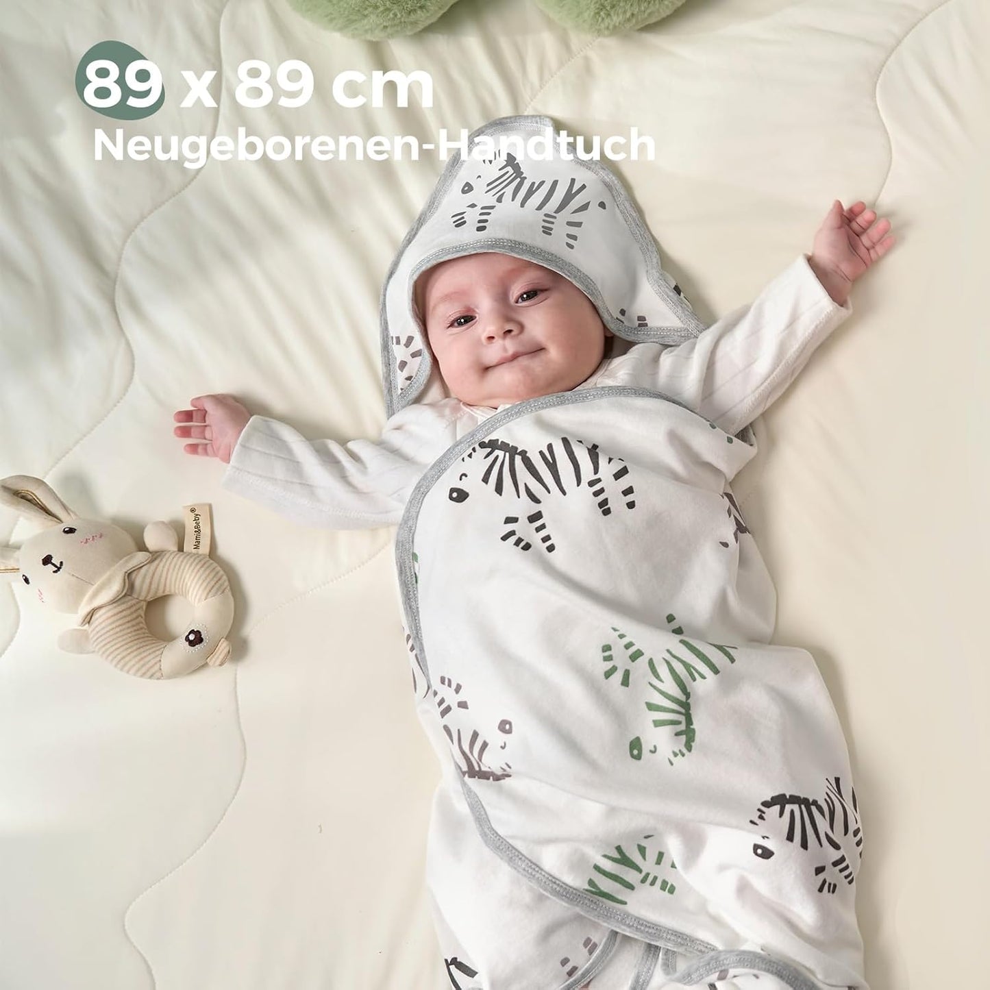 Kapuzen-Babybadetuch-Set, Weiß