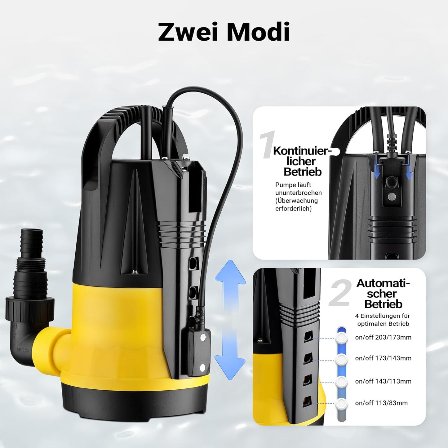 Tauchpumpe 65323 mit Sensor, 2 Modi, 900 W, 15000 l/h, 10 m