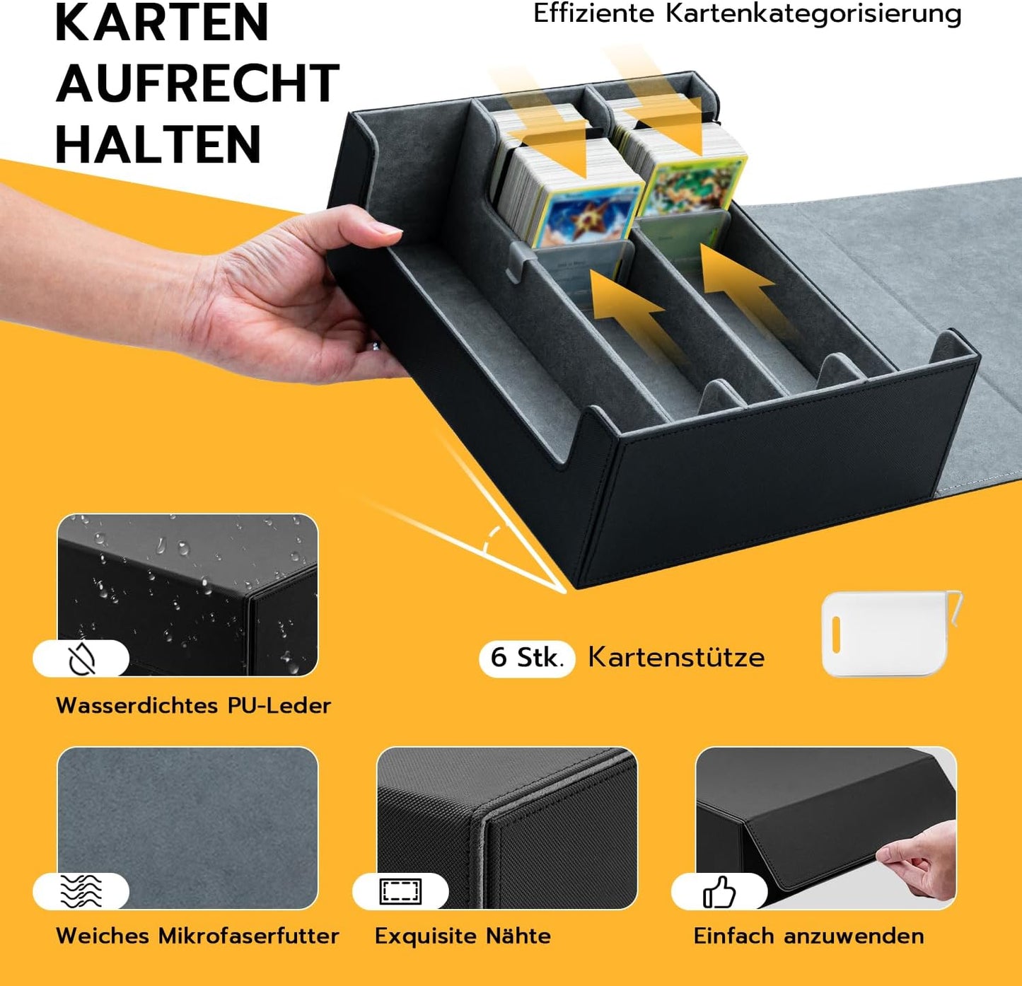 Kartenbox für Sammelkarten mit Trennwänden, 1800+schwarz und Grau