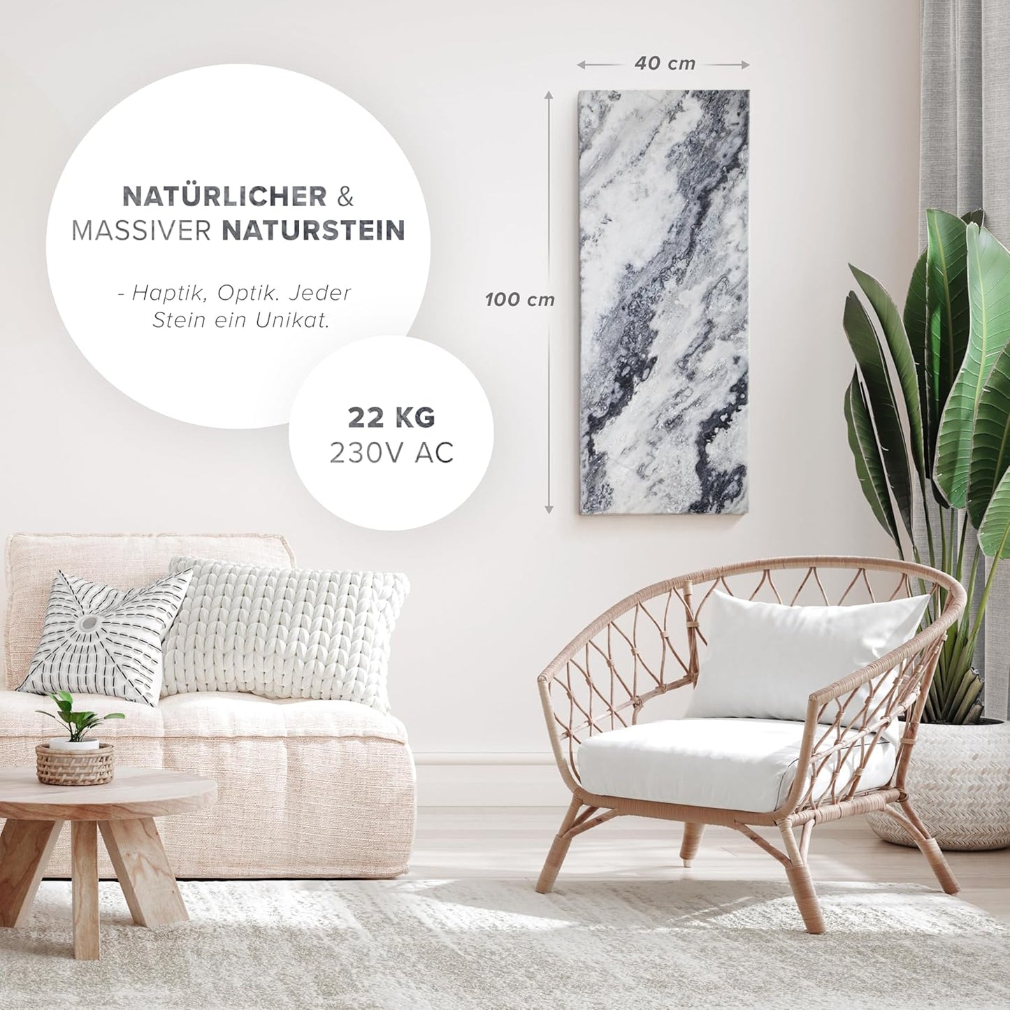 Naturstein Infrarotheizung mit Digitalthermostat, 1) Qarama 800 Watt