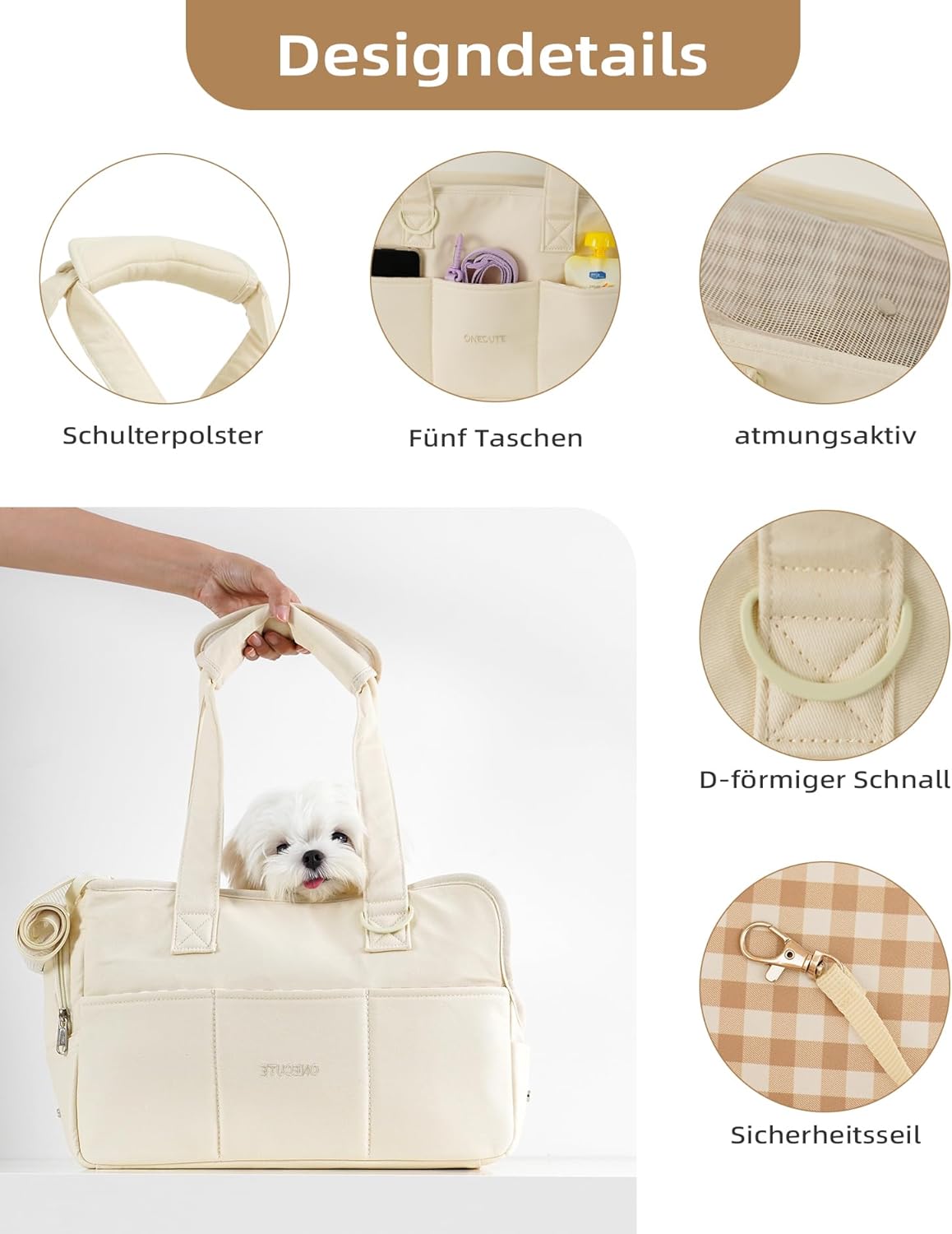 Hundetragetasche für kleine Haustiere, 34 * 16 * 25 cm Beige