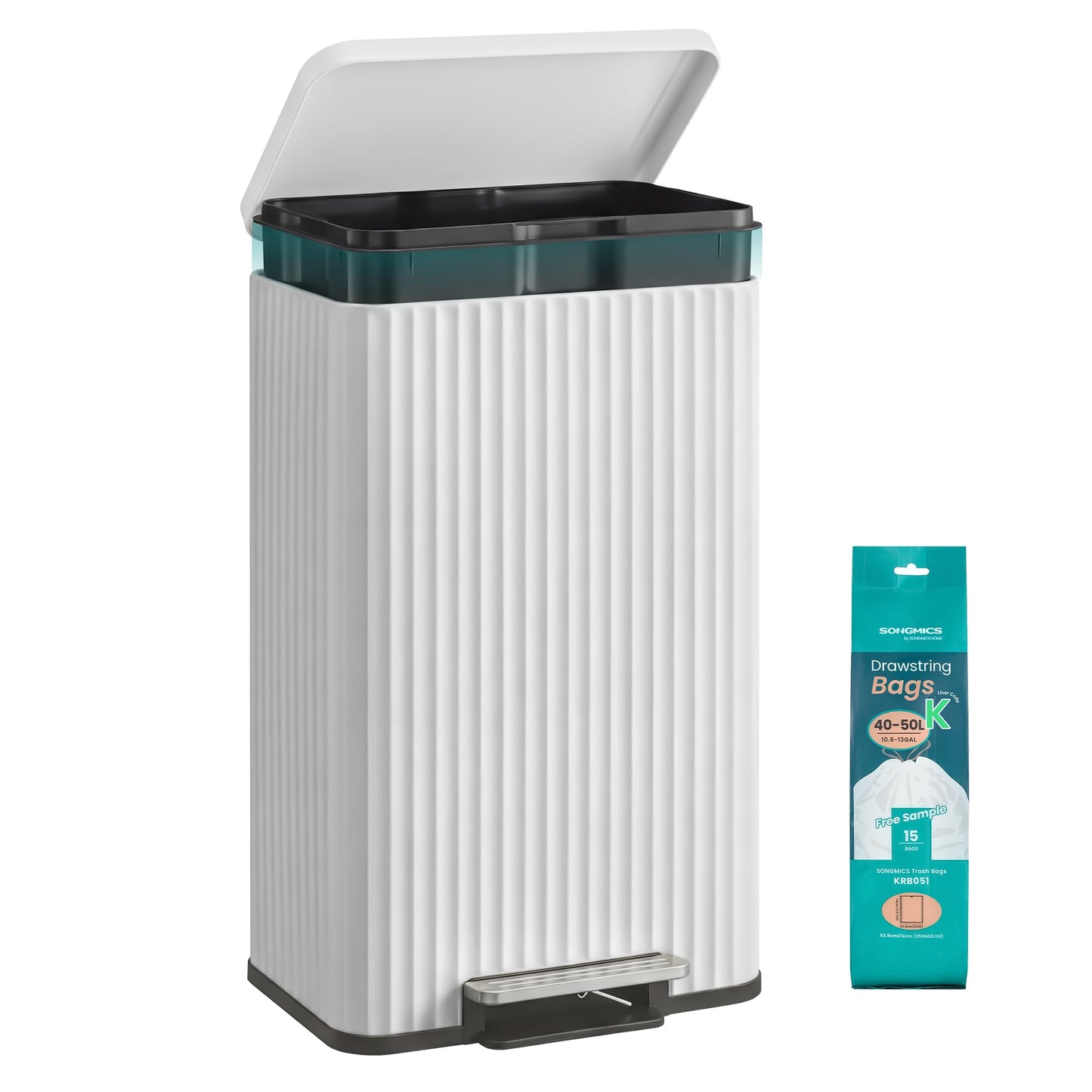 Tretmülleimer mit Softclose-Deckel, 50 Liter, wolkenweiss Pedal an der Längsseite