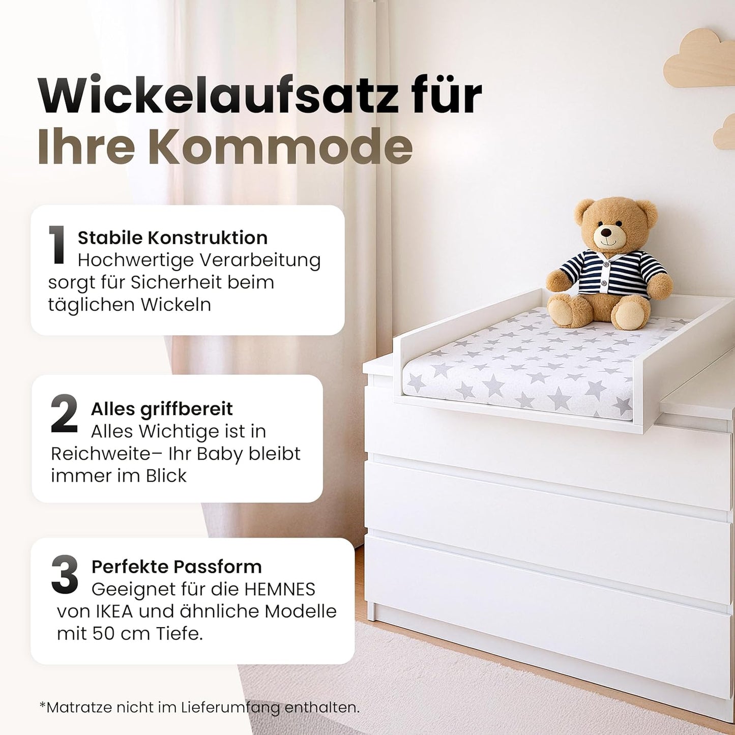 Wickelaufsatz, Abgerundeten Frontplatten Weiss
