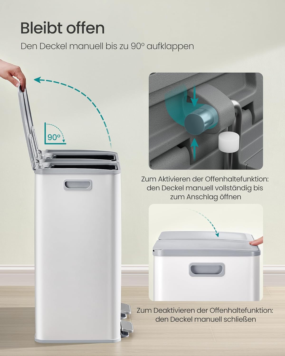 Küchen-Tretmülleimer mit Softclose LTB741W02, mattweiss