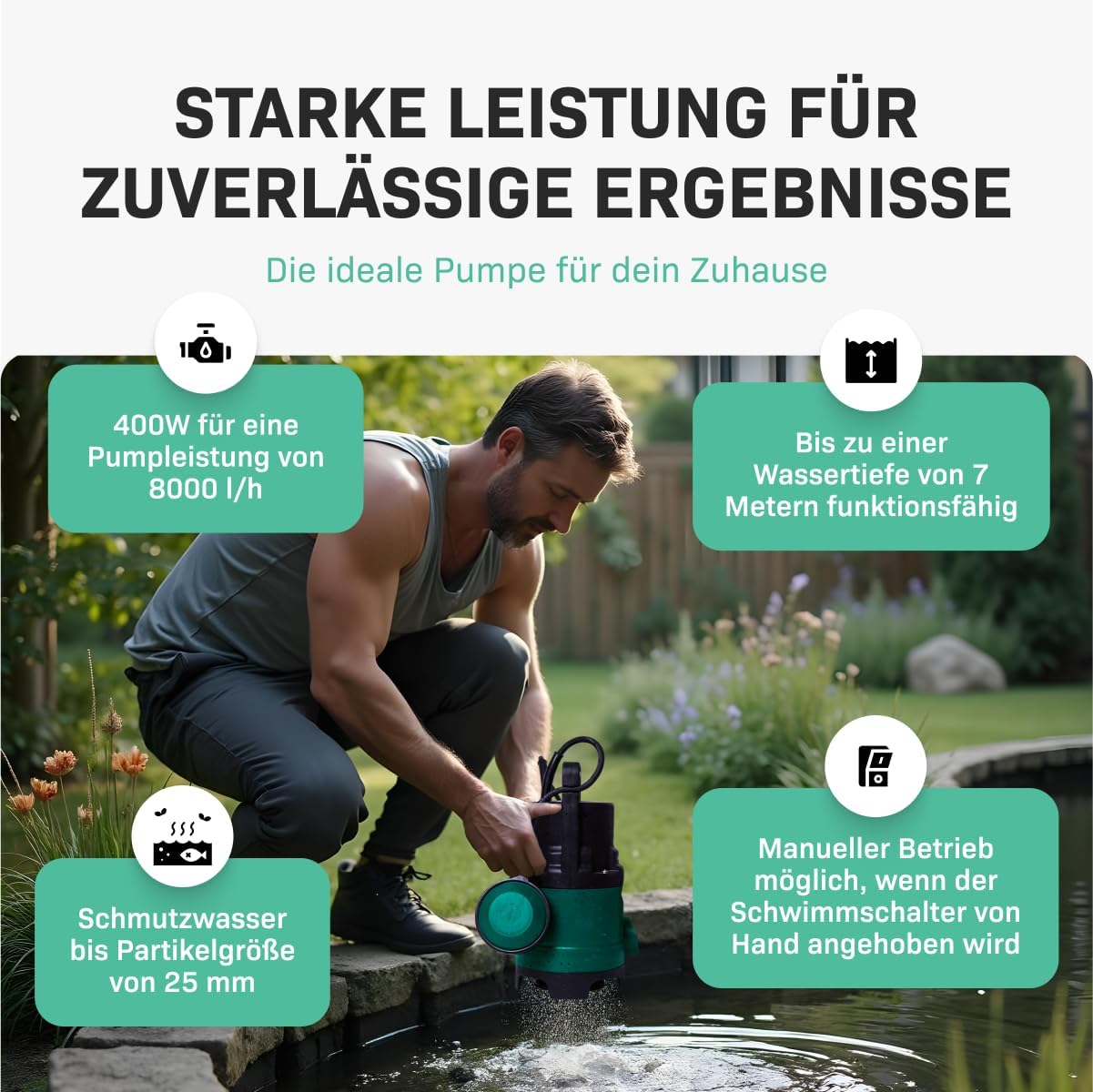 Tauchpumpe für Schmutz- und Klarwasser, 400W - 8000l/h