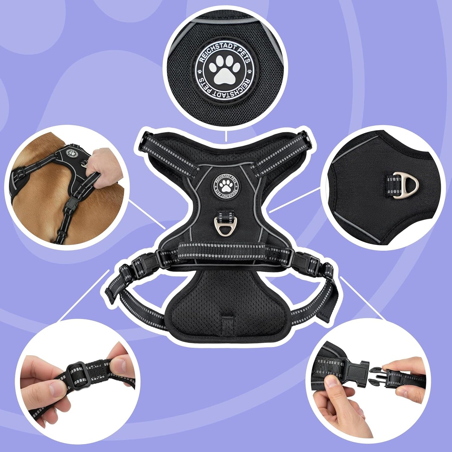Verstellbares Hundegeschirr Mini, Schwarz - 01 XS