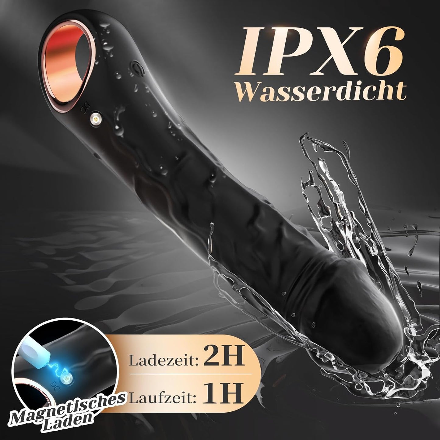 Klassischer Vibrator mit 10 Vibrationen und App-Steuerung, Tiefschwarz