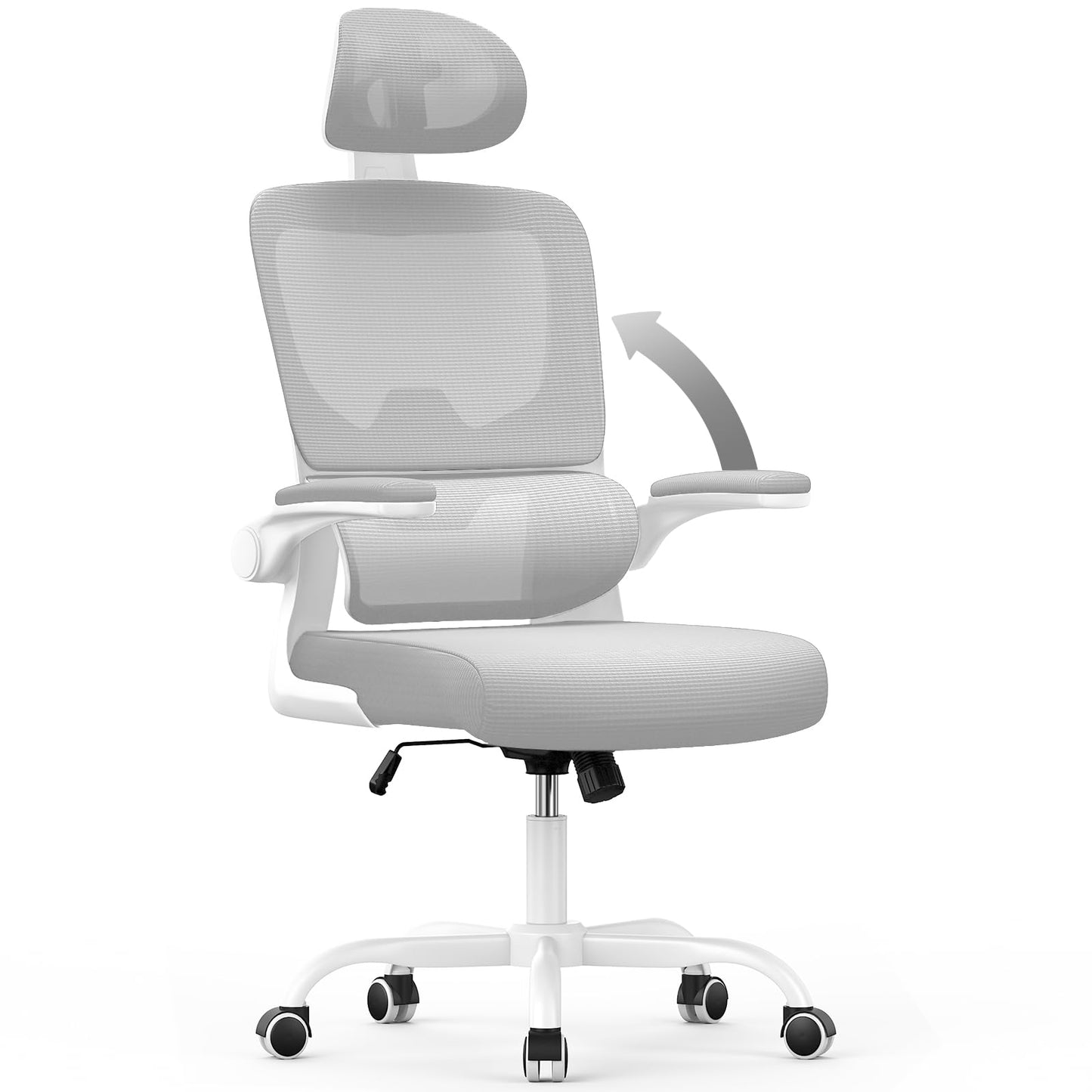 Ergonomischer Schreibtischstuhl mit Lordosenstütze, Grau 2 Mit Kopfstütze