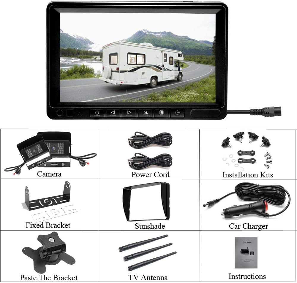 Kabellose Rückfahrkamera mit 7-Zoll HD-Monitor und 2 Kameras, mit 2 digitalen kabellosen Rückfahrkameras