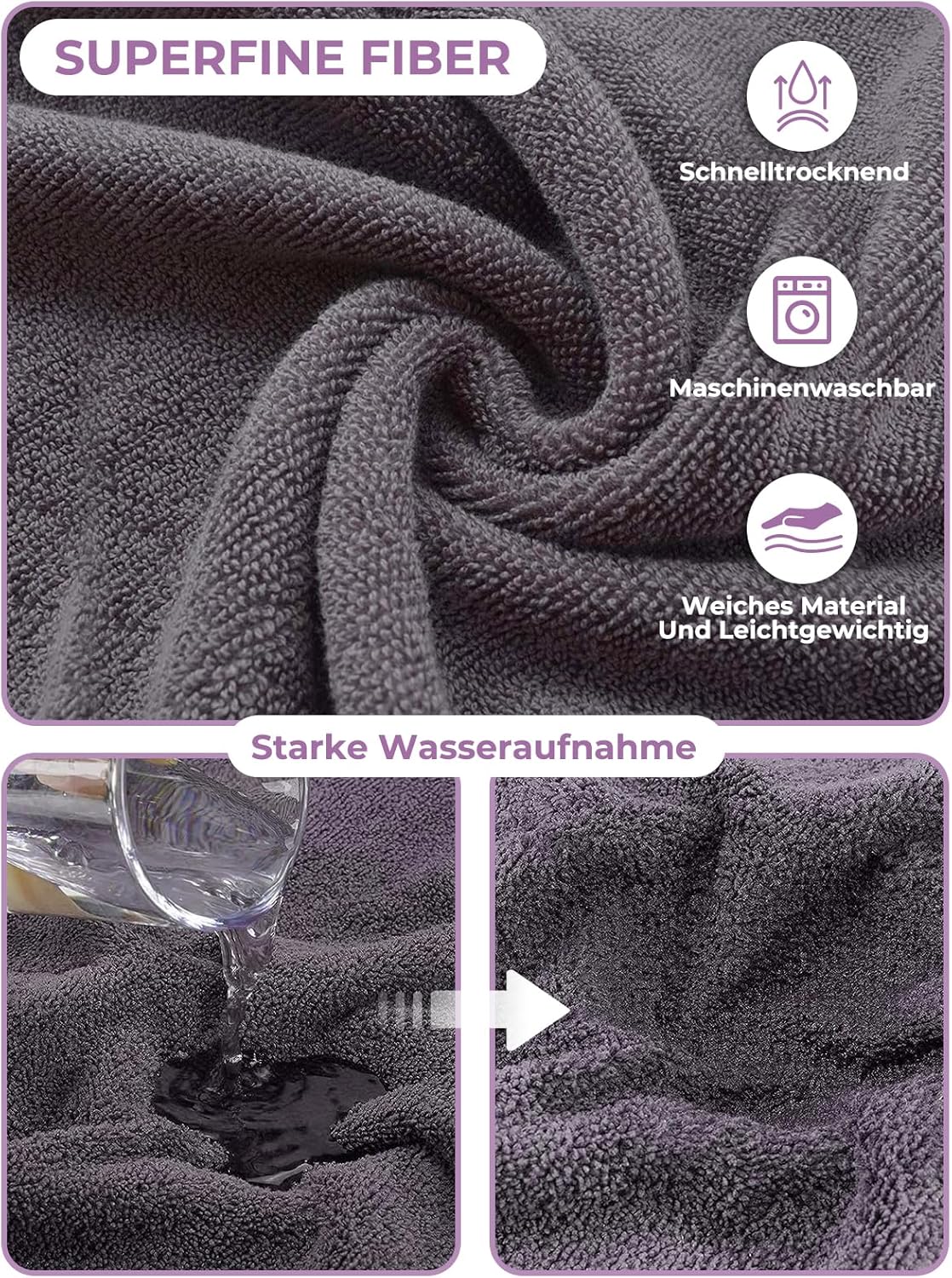 Schnelltrocknender Hunde-Bademantel, L Grau Rosa