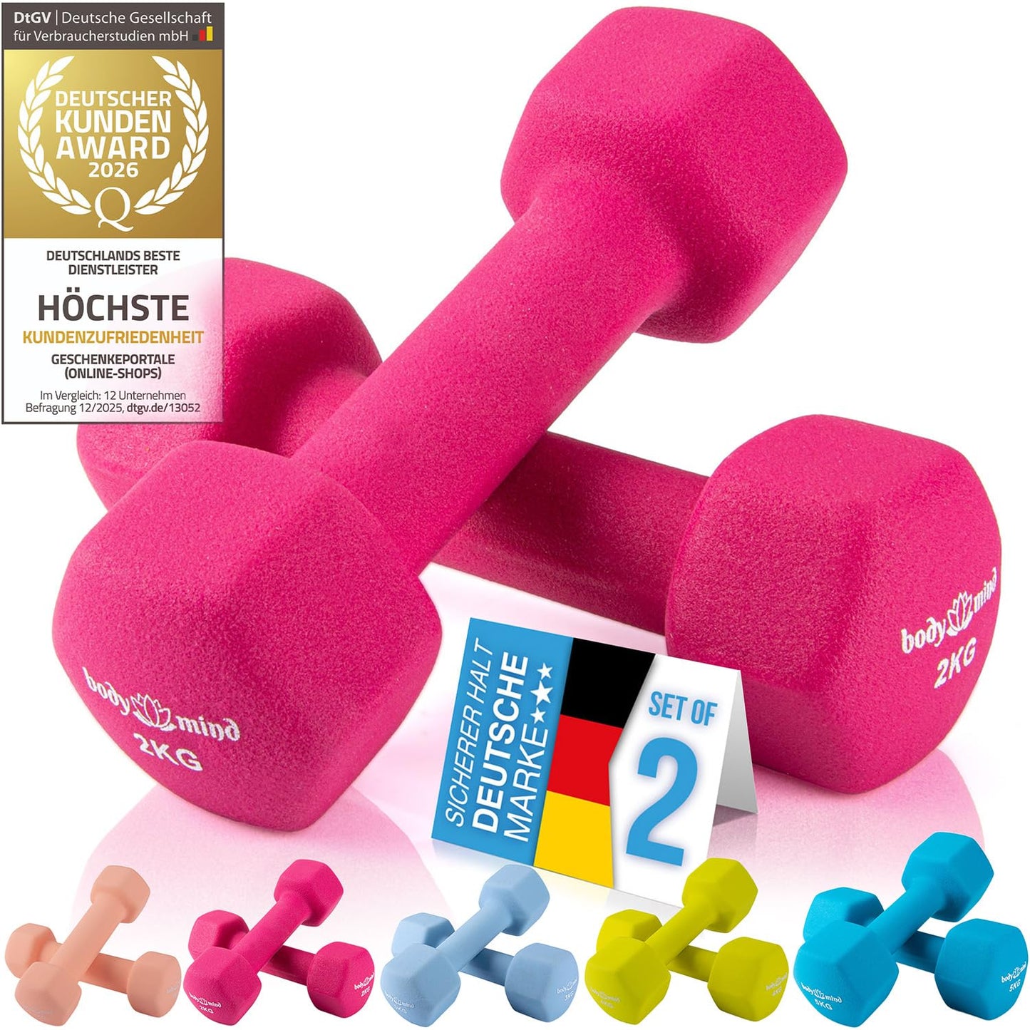 2 x Gymnastikhanteln, 2 kg - Pink 2er Set