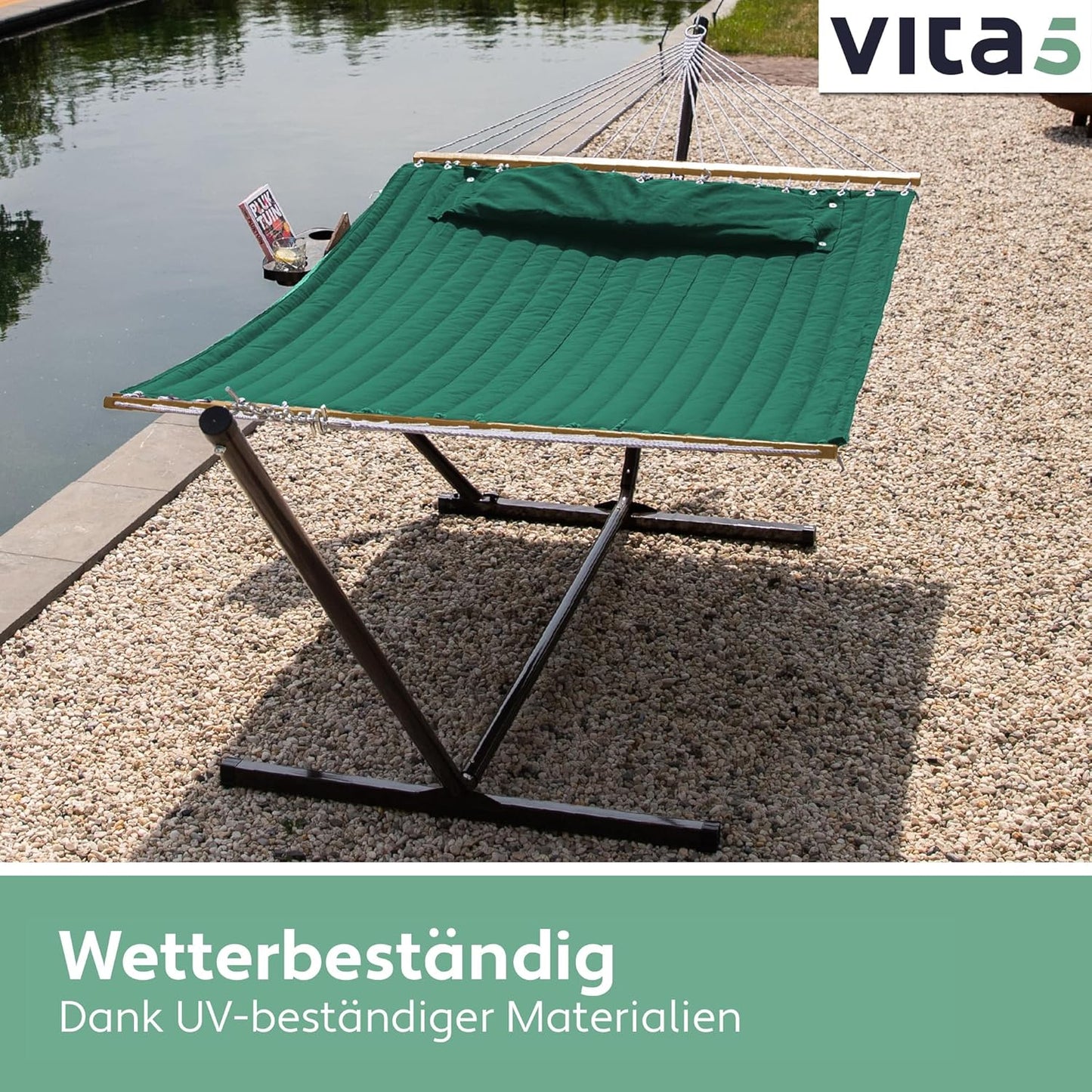 Hängematte mit Gestell und Ablage, Grün mit Tisch